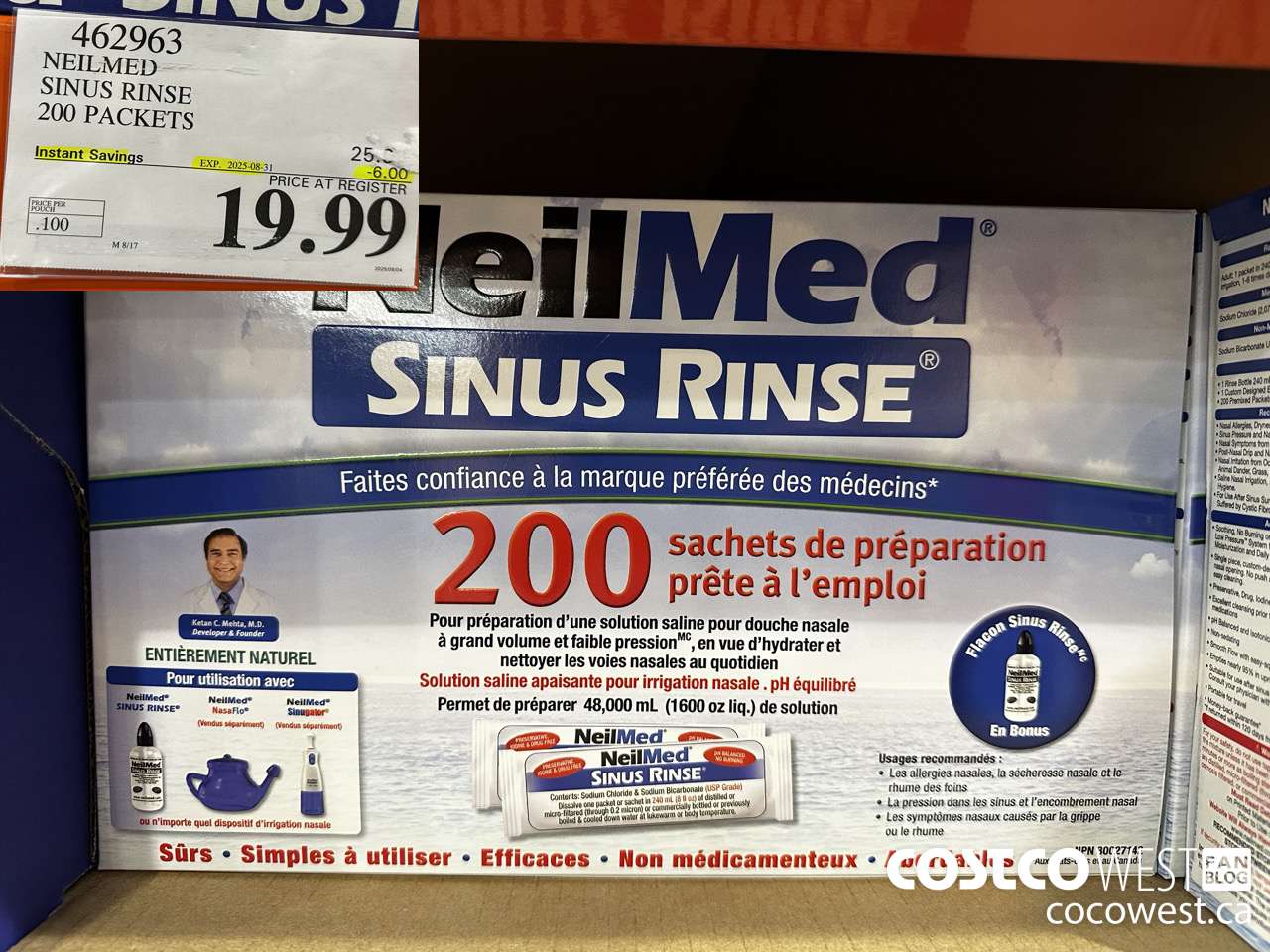 462963 NEILMED SINUS RINSE 200 PREMIXED PACKETS ($6.00 INSTANT SAVINGS EXPIRES ON 2025-08-31) $19.99