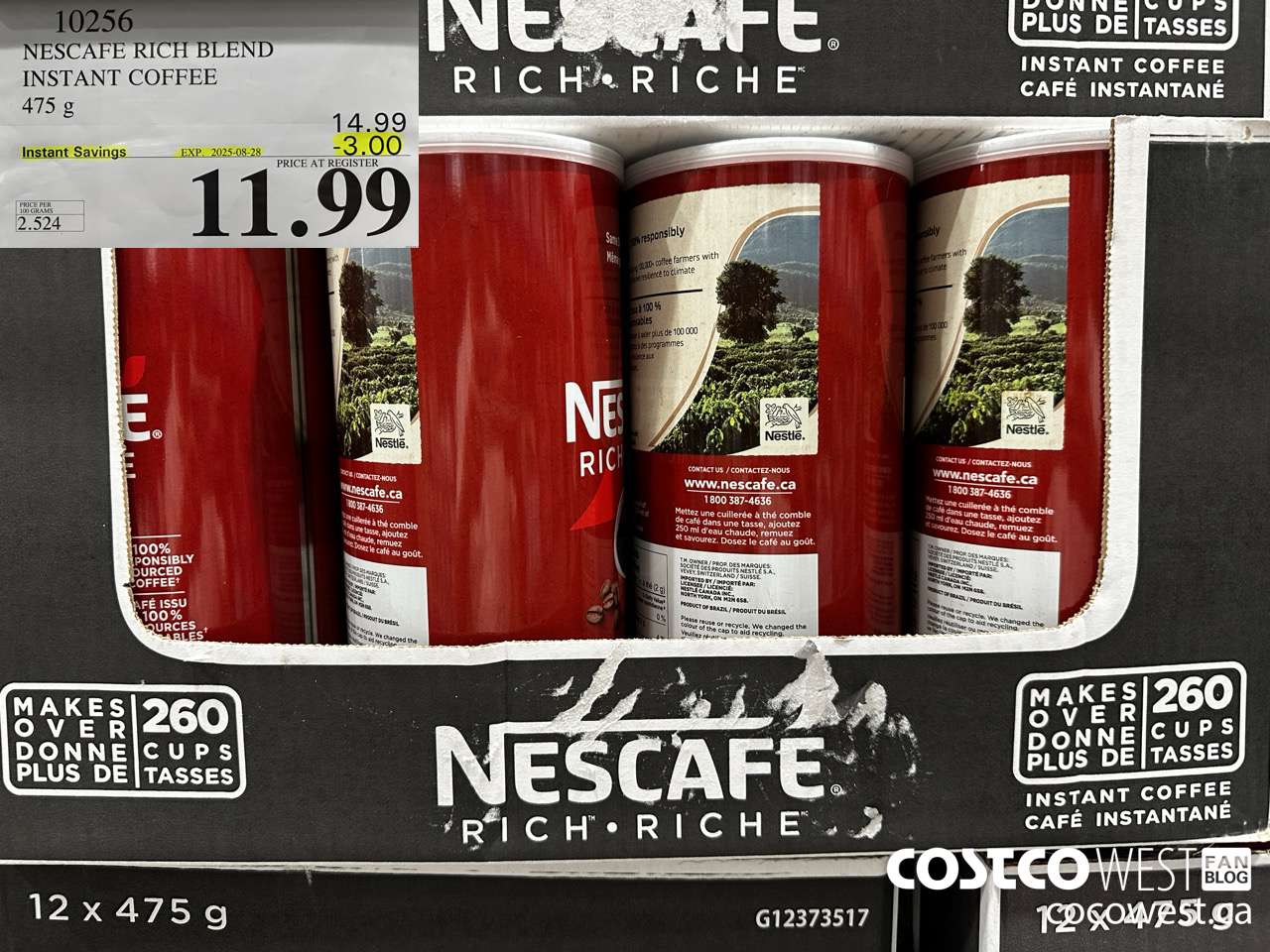 10256 NESCAFE RICH BLEND INSTANT COFFEE 475G ($3.00 INSTANT SAVINGS EXPIRES ON 2025-08-28) $11.99