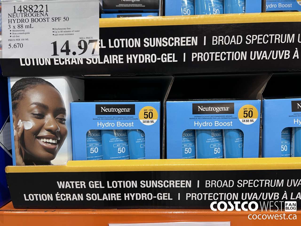 1488221 NEUTROGENA HYDROBOOST SPF 50 OXY-FREE 3 x 88 mL $14.97