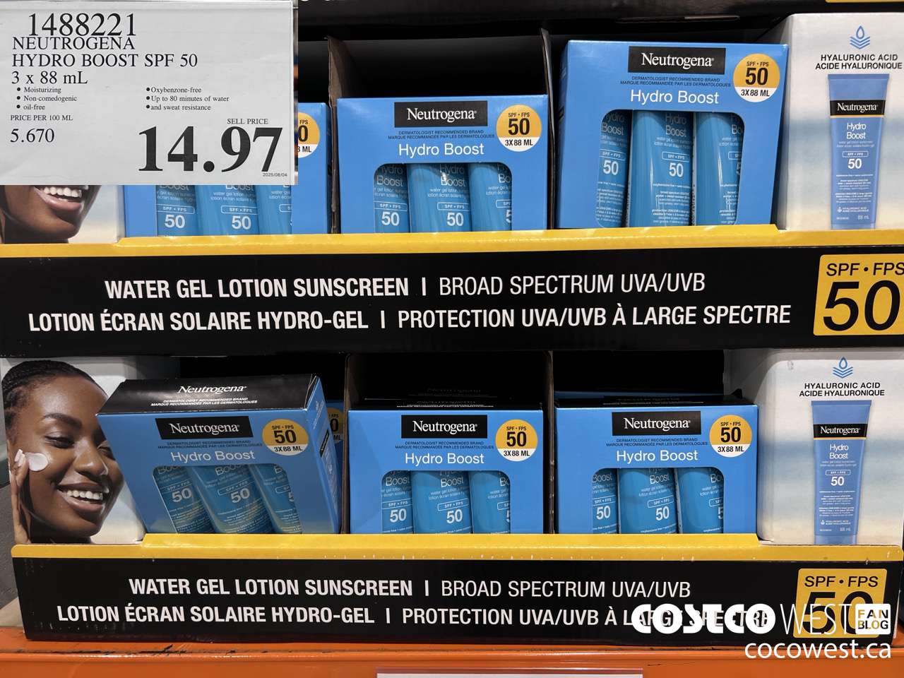 1488221 NEUTROGENA HYDROBOOST SPF 50 OXY-FREE 3 x 88 mL $14.97