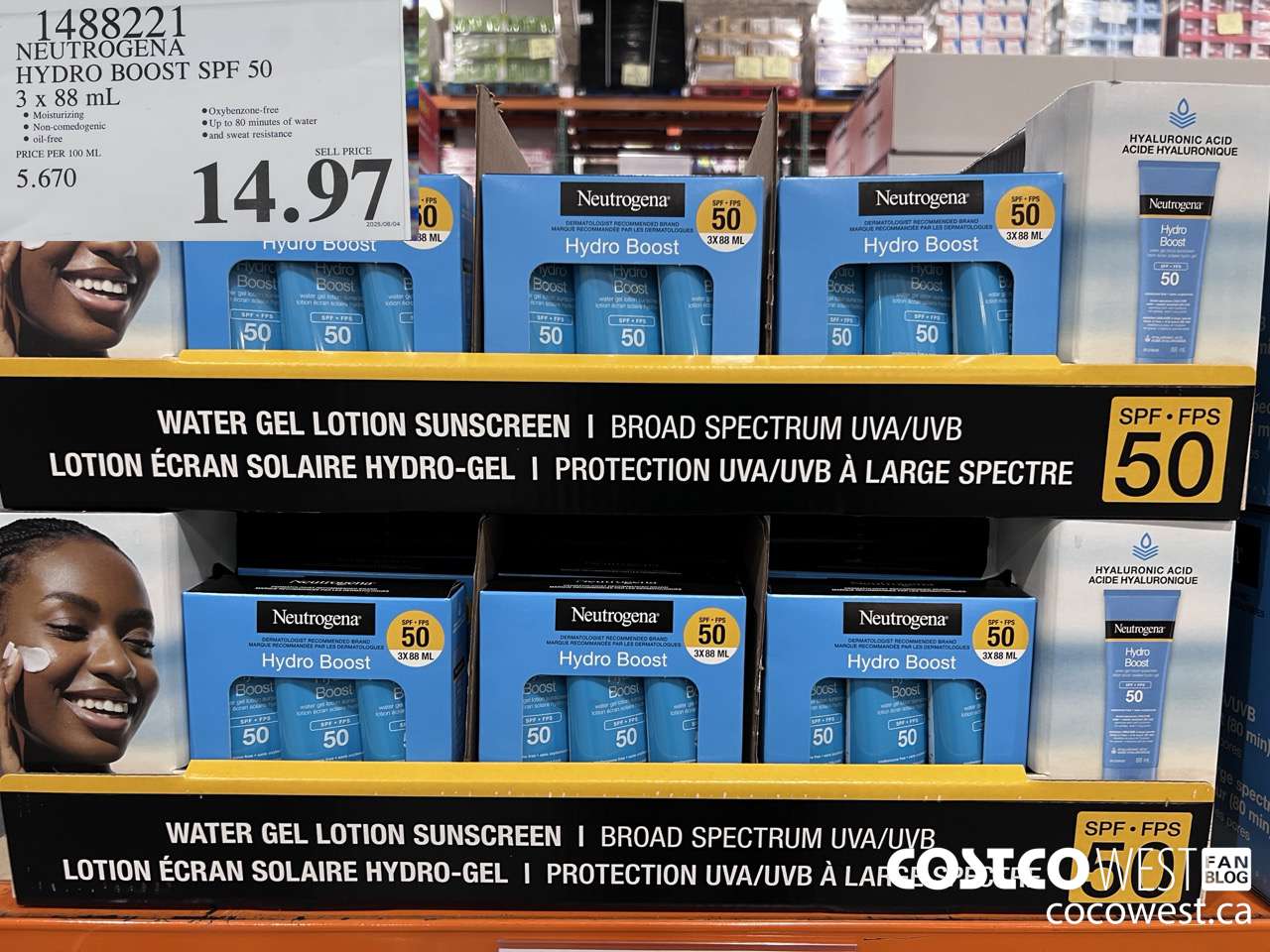1488221 NEUTROGENA HYDROBOOST SPF 50 OXY-FREE 3 x 88 mL $14.97