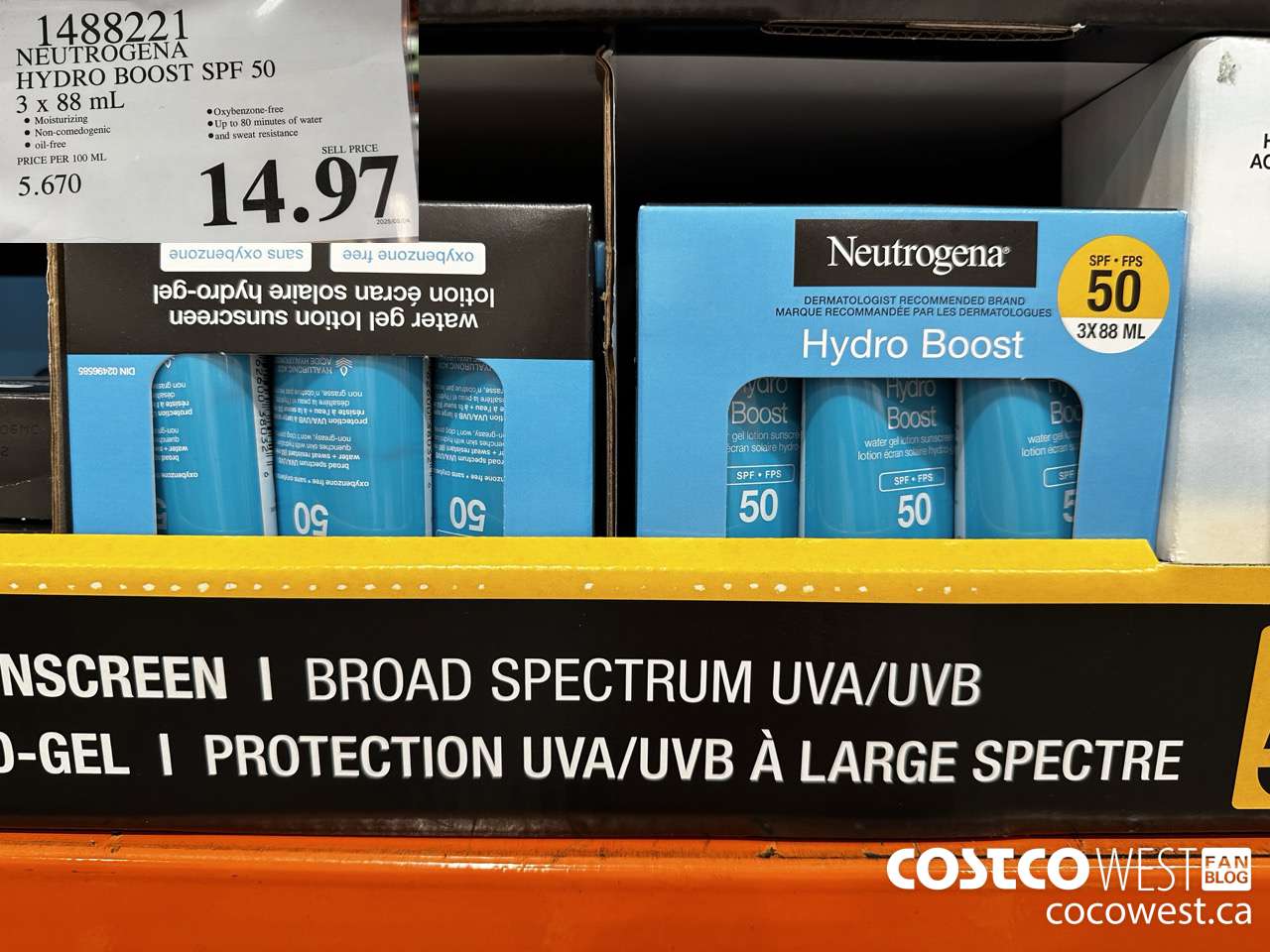 1488221 NEUTROGENA HYDROBOOST SPF 50 OXY-FREE 3 x 88 mL $14.97