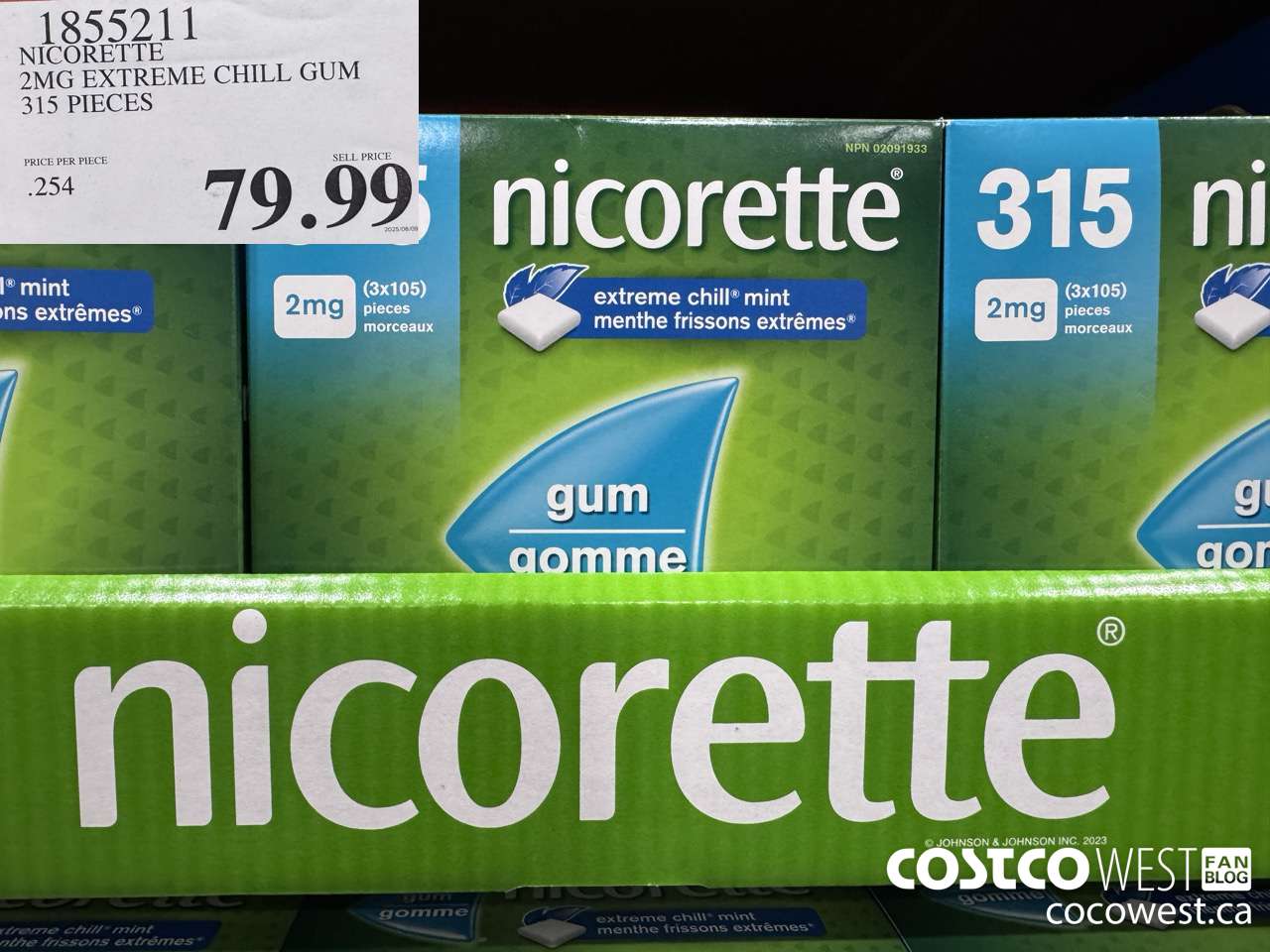 1855211 NICORETTE 2MG EXTREME CHILL GUM 315 PIECES $79.99