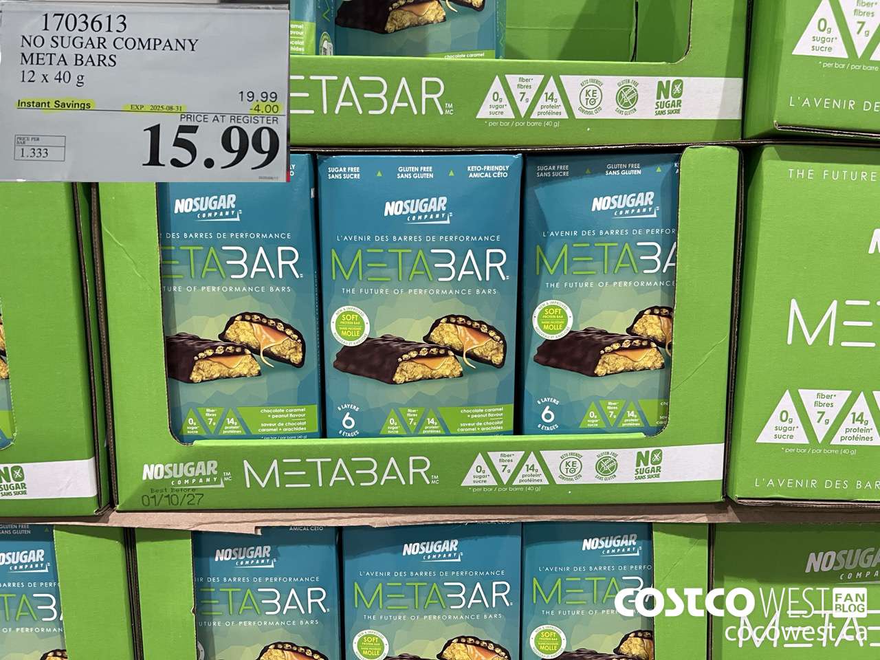 1703613 NO SUGAR COMPANY META BARS 12 x 40g ($4.00 INSTANT SAVINGS EXPIRES ON 2025-08-31) $15.99