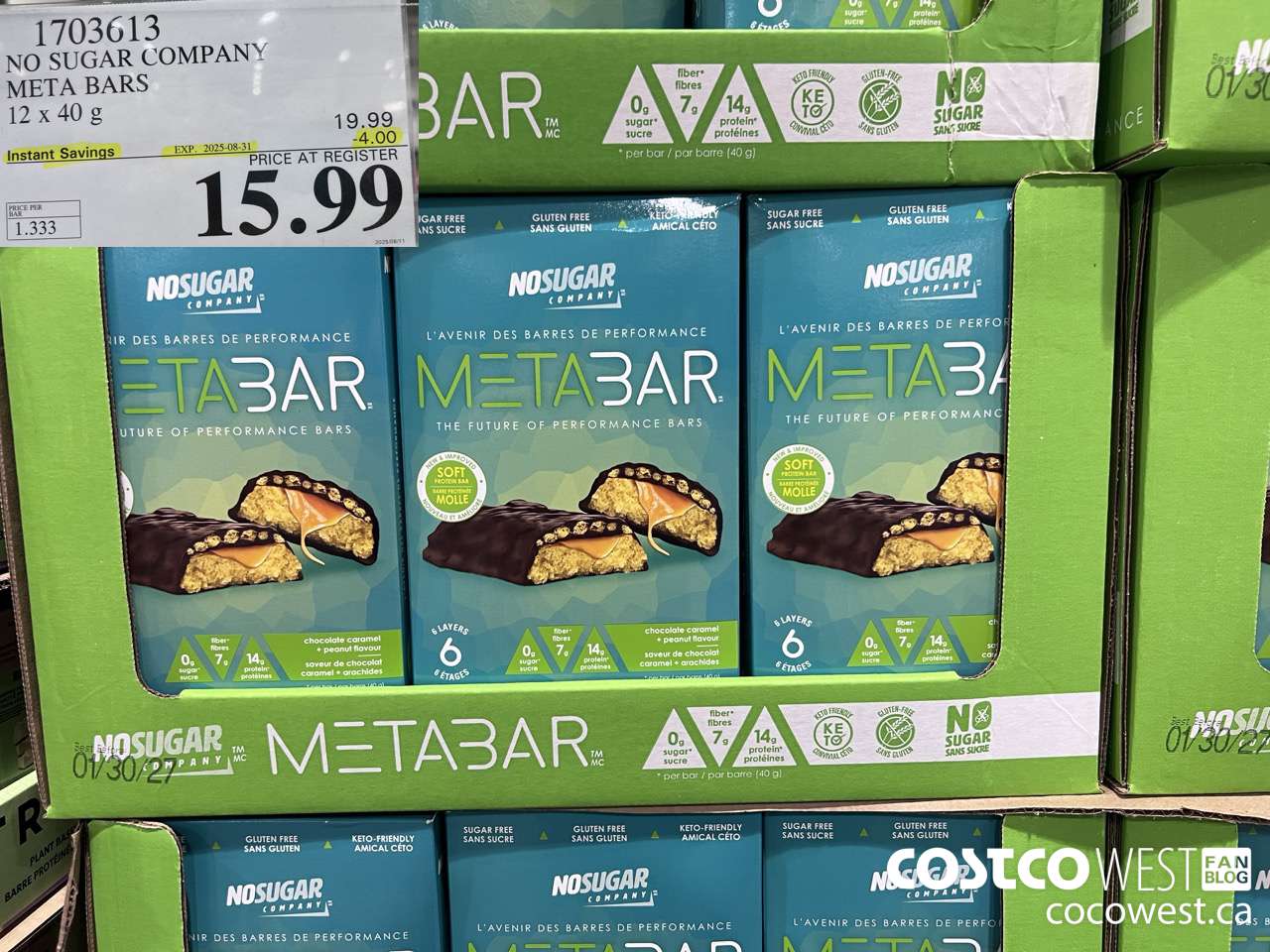 1703613 NO SUGAR COMPANY META BARS 12 x 40g ($4.00 INSTANT SAVINGS EXPIRES ON 2025-08-31) $15.99