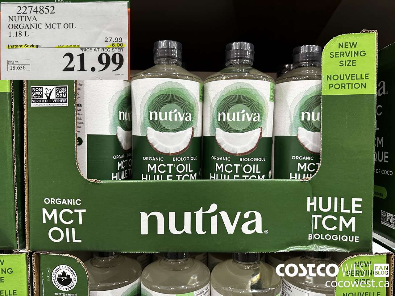 2274852 NUTIVA ORGANIC MCT OIL 1.18L ($6.00 INSTANT SAVINGS EXPIRES ON 2025-08-03) $21.99