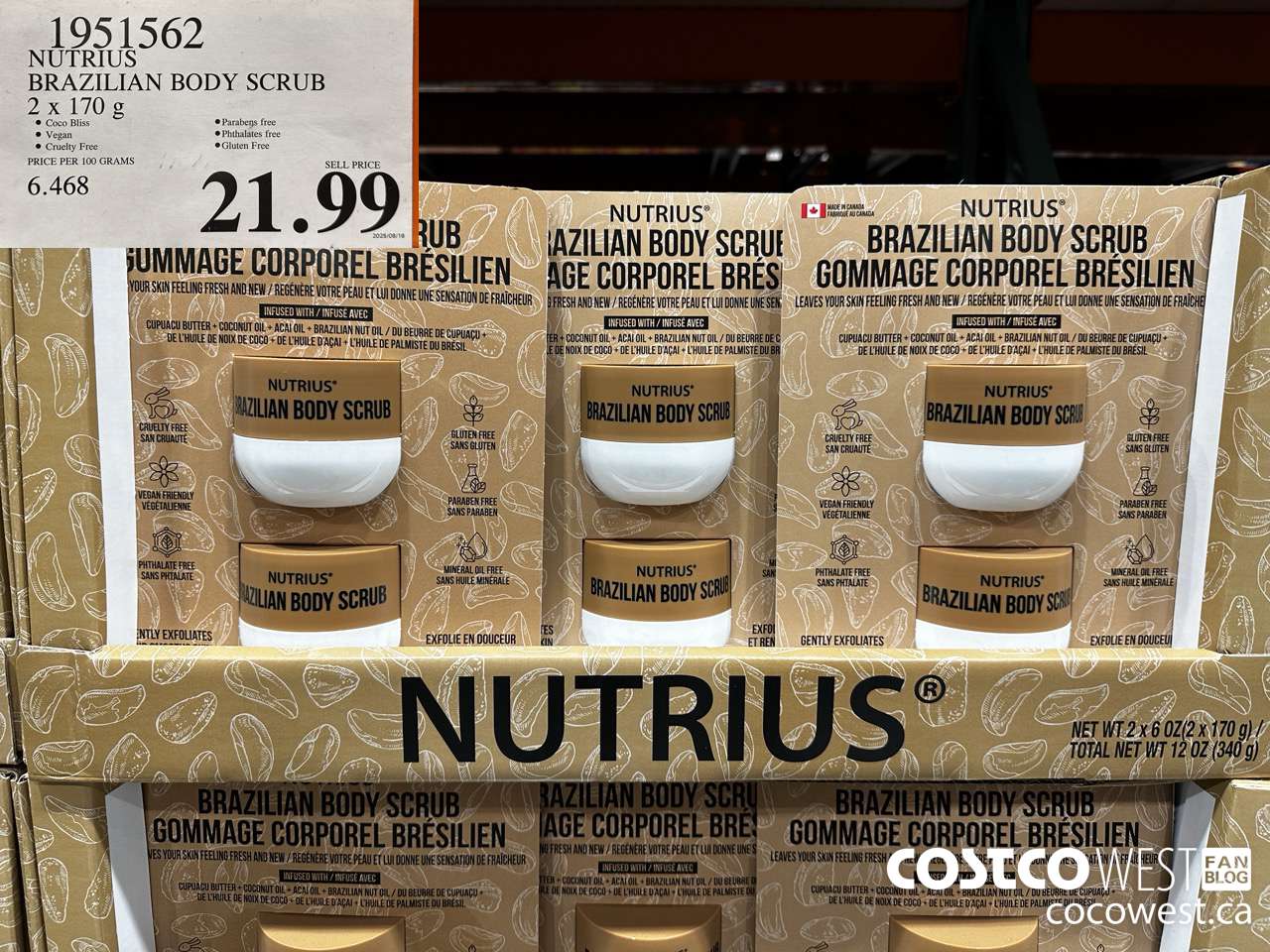 1951562 NUTRIUS BRAZILIAN BODY SCRUB 2 X 170G $21.99
