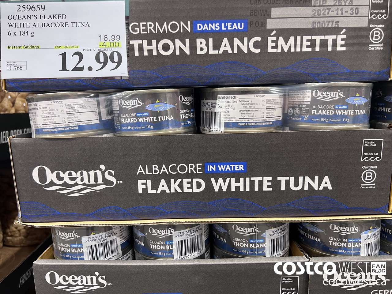 259659 OCEAN'S FLAKED WHITE ALBACORE TUNA 6 x 184g ($4.00 INSTANT SAVINGS EXPIRES ON 2025-08-31) $12.99
