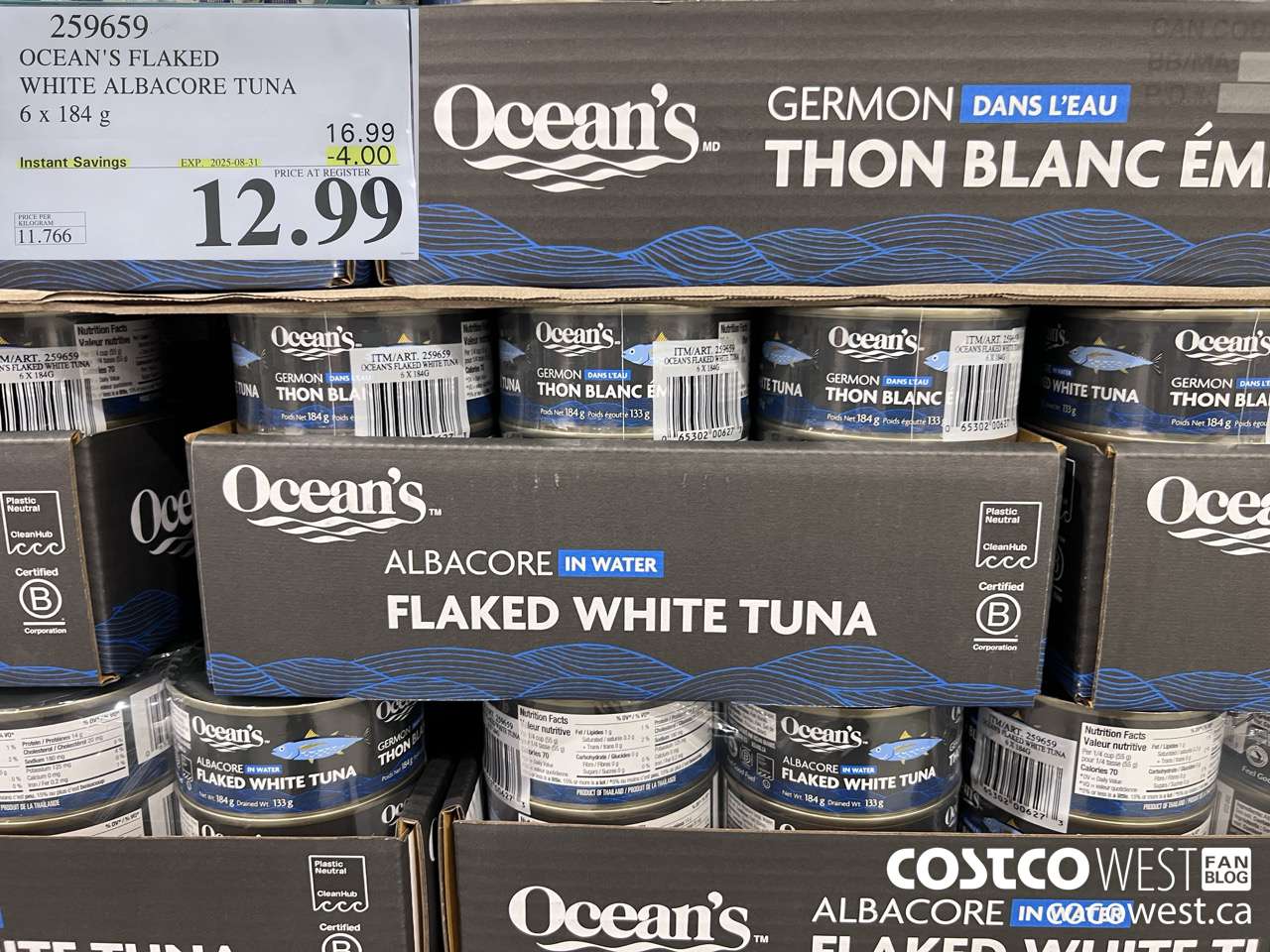259659 OCEAN'S FLAKED WHITE ALBACORE TUNA 6 x 184g ($4.00 INSTANT SAVINGS EXPIRES ON 2025-08-31) $12.99