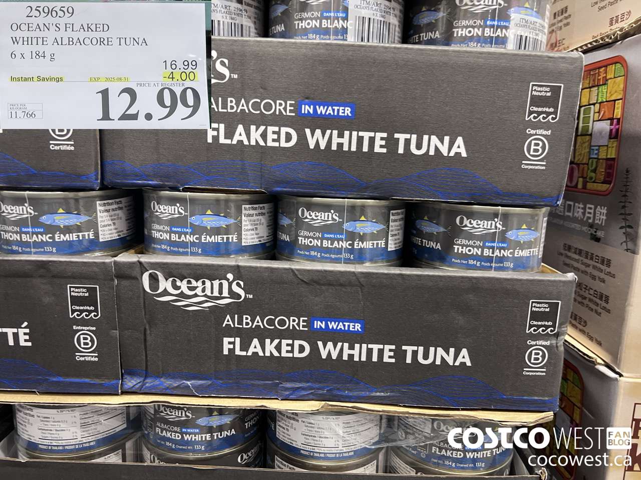 259659 OCEAN'S FLAKED WHITE ALBACORE TUNA 6 x 184g ($4.00 INSTANT SAVINGS EXPIRES ON 2025-08-31) $12.99