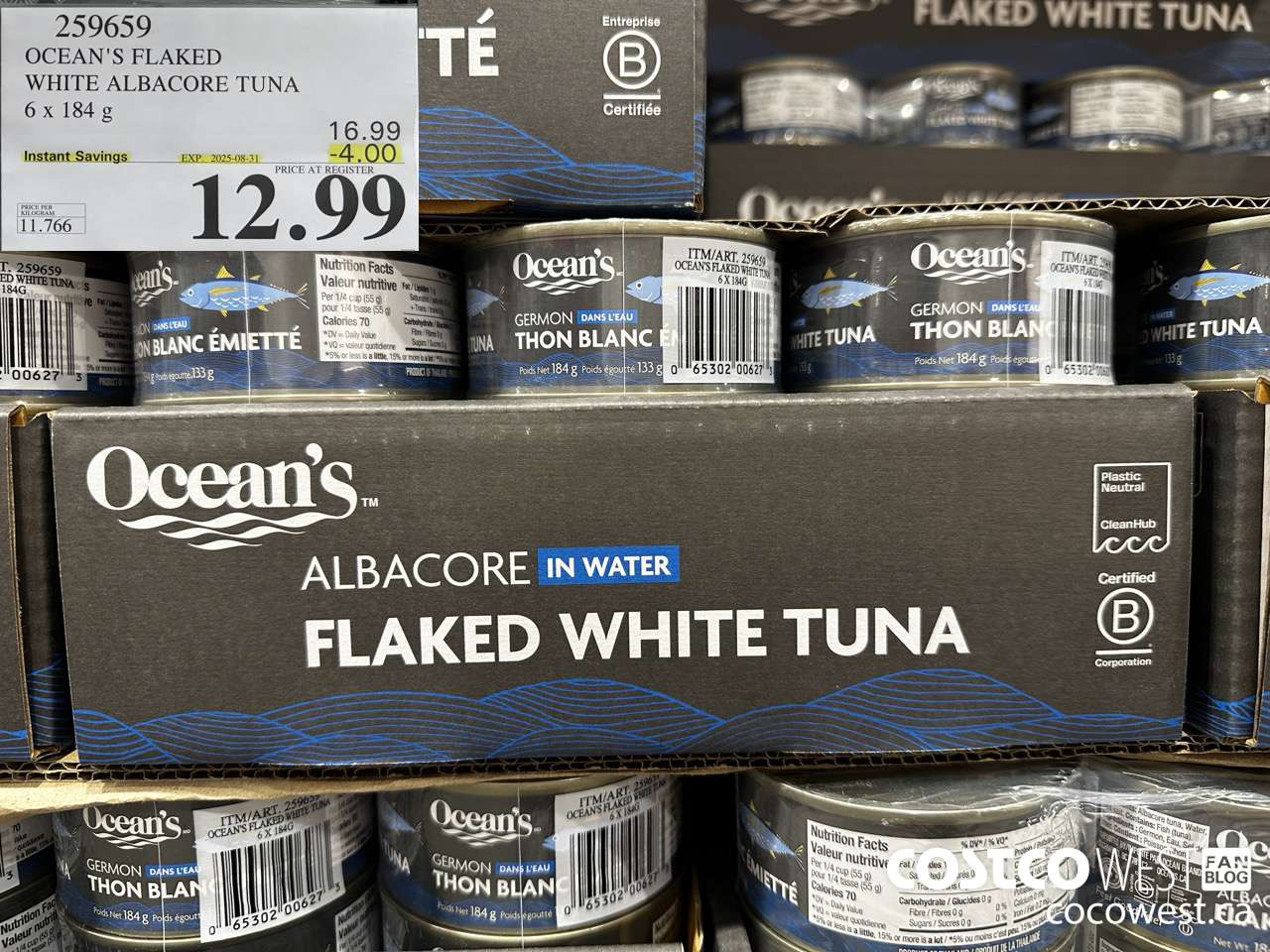 259659 OCEAN'S FLAKED WHITE ALBACORE TUNA 6 x 184g ($4.00 INSTANT SAVINGS EXPIRES ON 2025-08-31) $12.99