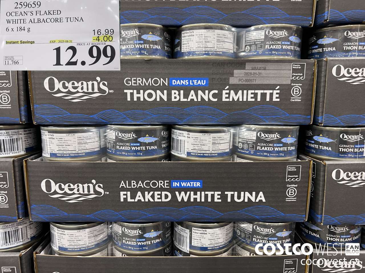 259659 OCEAN'S FLAKED WHITE ALBACORE TUNA 6 x 184g ($4.00 INSTANT SAVINGS EXPIRES ON 2025-08-31) $12.99