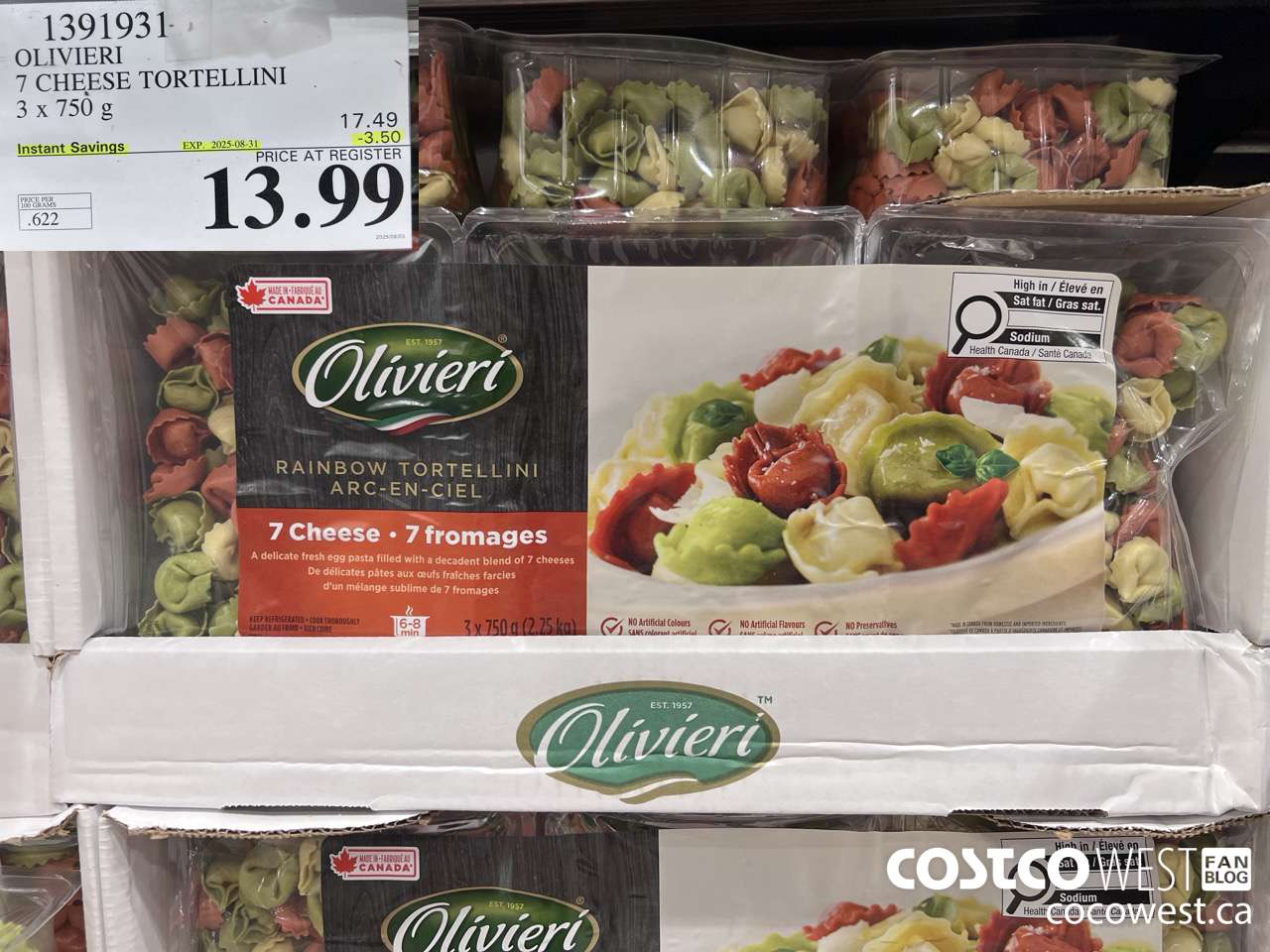 1391931 OLIVIERI 7 CHEESE TORTELLINI 3 x 750 g ($3.50 INSTANT SAVINGS EXPIRES ON 2025-08-31) $13.99