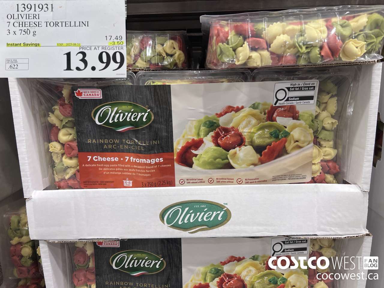 1391931 OLIVIERI 7 CHEESE TORTELLINI 3 x 750 g ($3.50 INSTANT SAVINGS EXPIRES ON 2025-08-31) $13.99