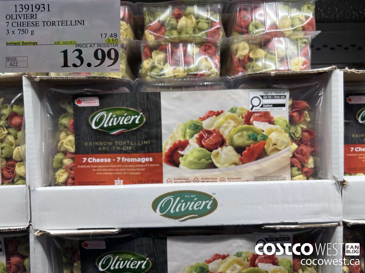 1391931 OLIVIERI 7 CHEESE TORTELLINI 3 x 750 g ($3.50 INSTANT SAVINGS EXPIRES ON 2025-08-31) $13.99