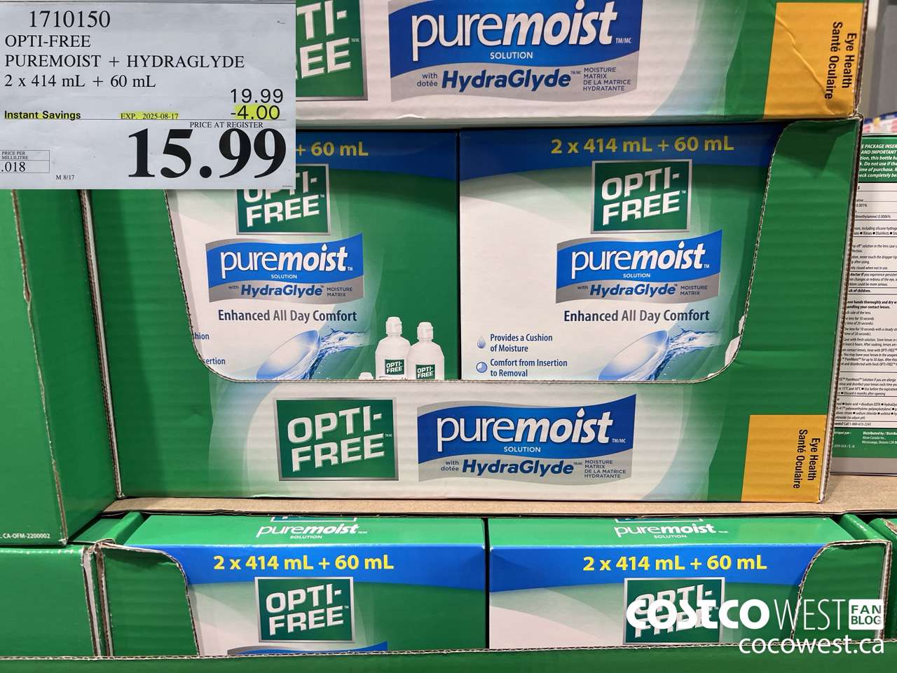 1710150 OPTI-FREE PUREMOIST 2 X 414 + 60 ML ($4.00 INSTANT SAVINGS EXPIRES ON 2025-08-17) $15.99