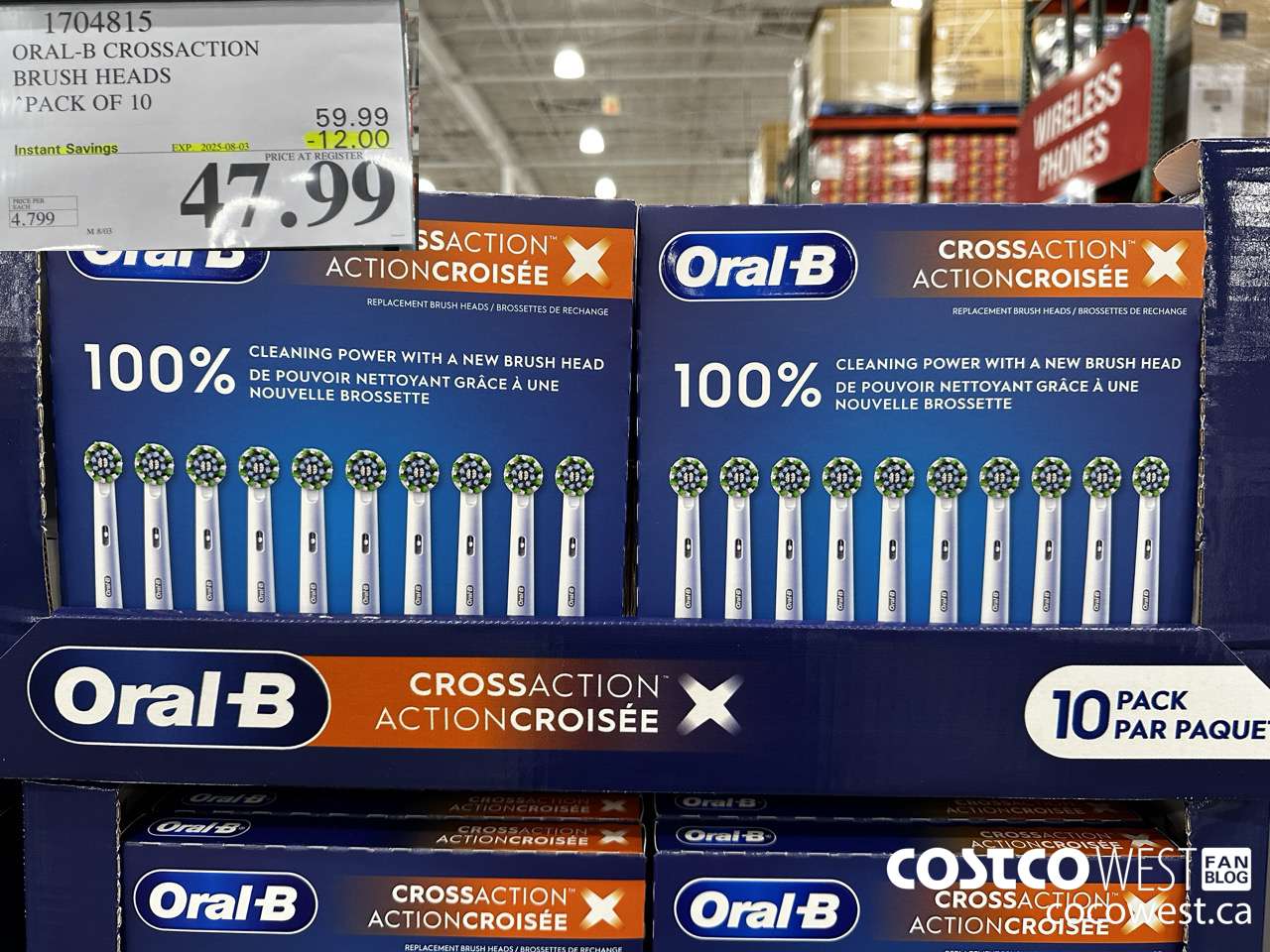 1704815 ORAL-B CROSSACTION BRUSH HEADS PACK OF 10 ($12.00 INSTANT SAVINGS EXPIRES ON 2025-08-03) $47.99