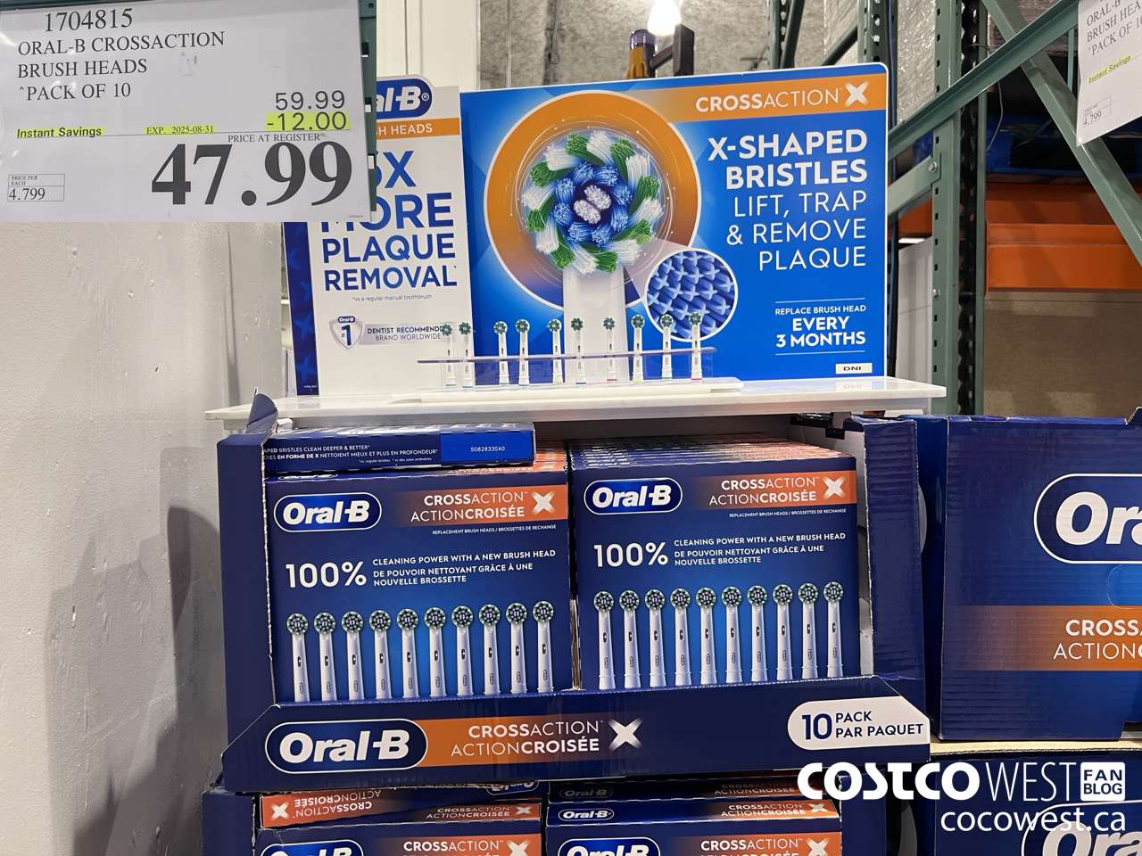 1704815 ORAL-B CROSSACTION BRUSH HEADS PACK OF 10 ($12.00 INSTANT SAVINGS EXPIRES ON 2025-08-31) $47.99