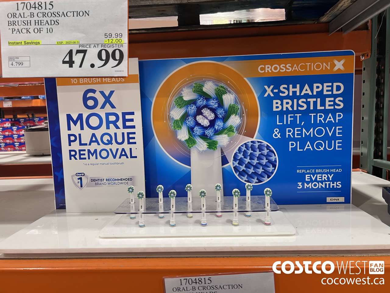 1704815 ORAL-B CROSSACTION BRUSH HEADS PACK OF 10 ($12.00 INSTANT SAVINGS EXPIRES ON 2025-08-31) $47.99