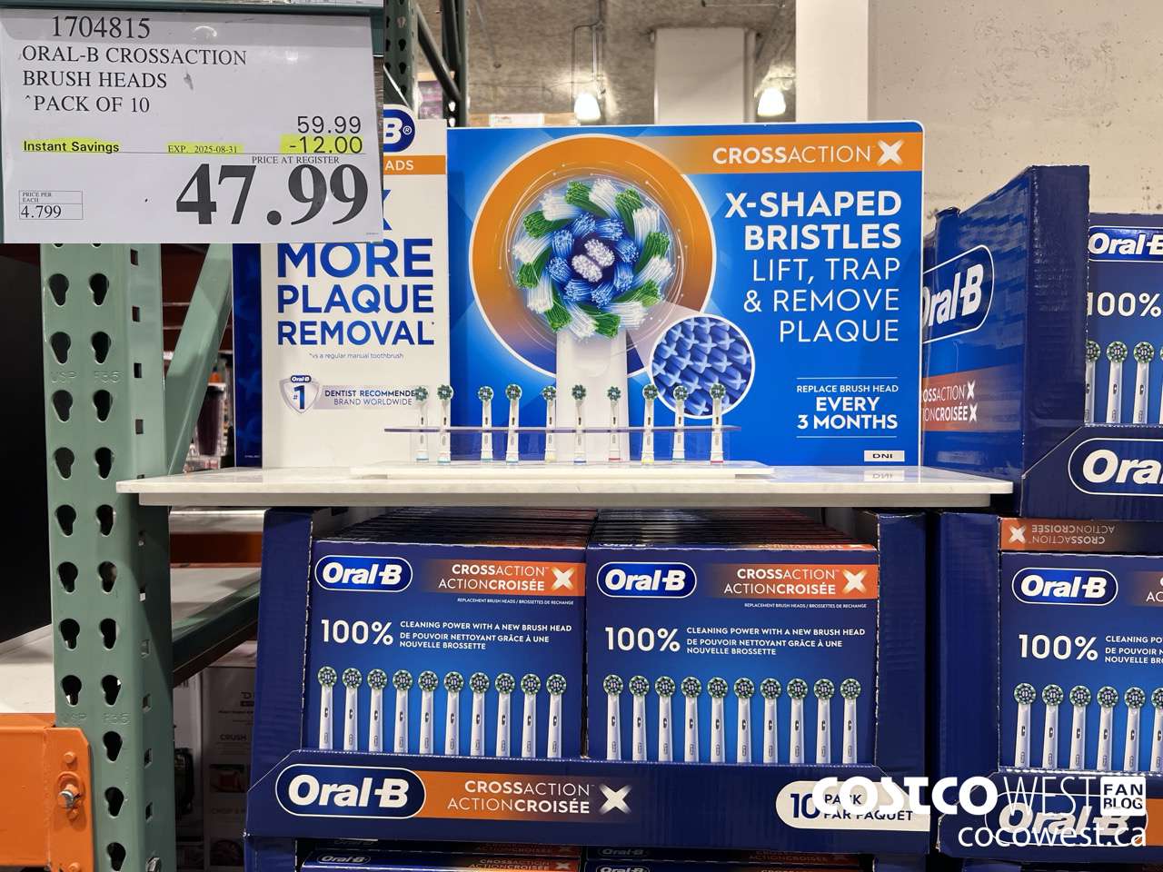 1704815 ORAL-B CROSSACTION BRUSH HEADS PACK OF 10 ($12.00 INSTANT SAVINGS EXPIRES ON 2025-08-31) $47.99