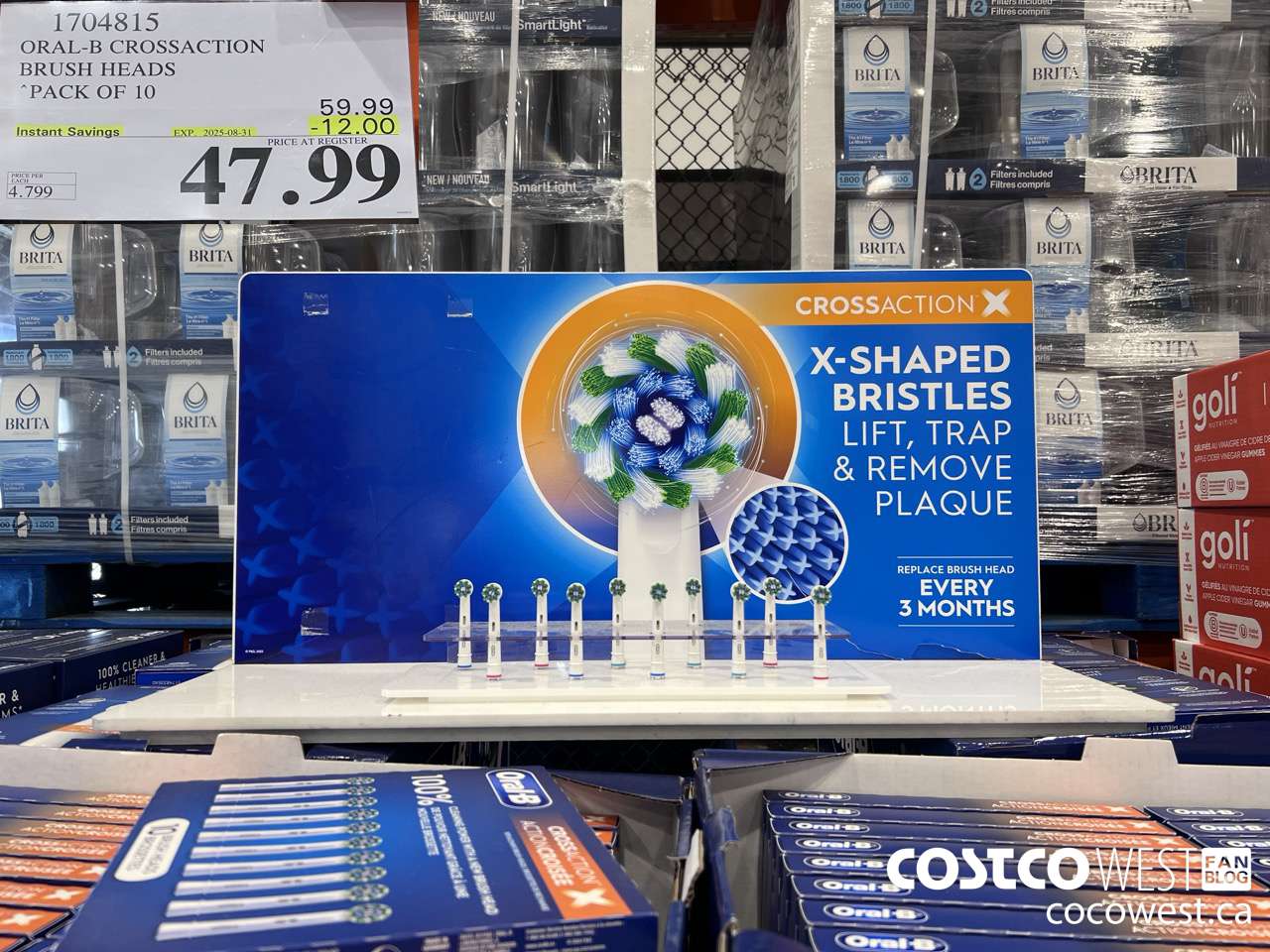 1704815 ORAL-B CROSSACTION BRUSH HEADS PACK OF 10 ($12.00 INSTANT SAVINGS EXPIRES ON 2025-08-31) $47.99