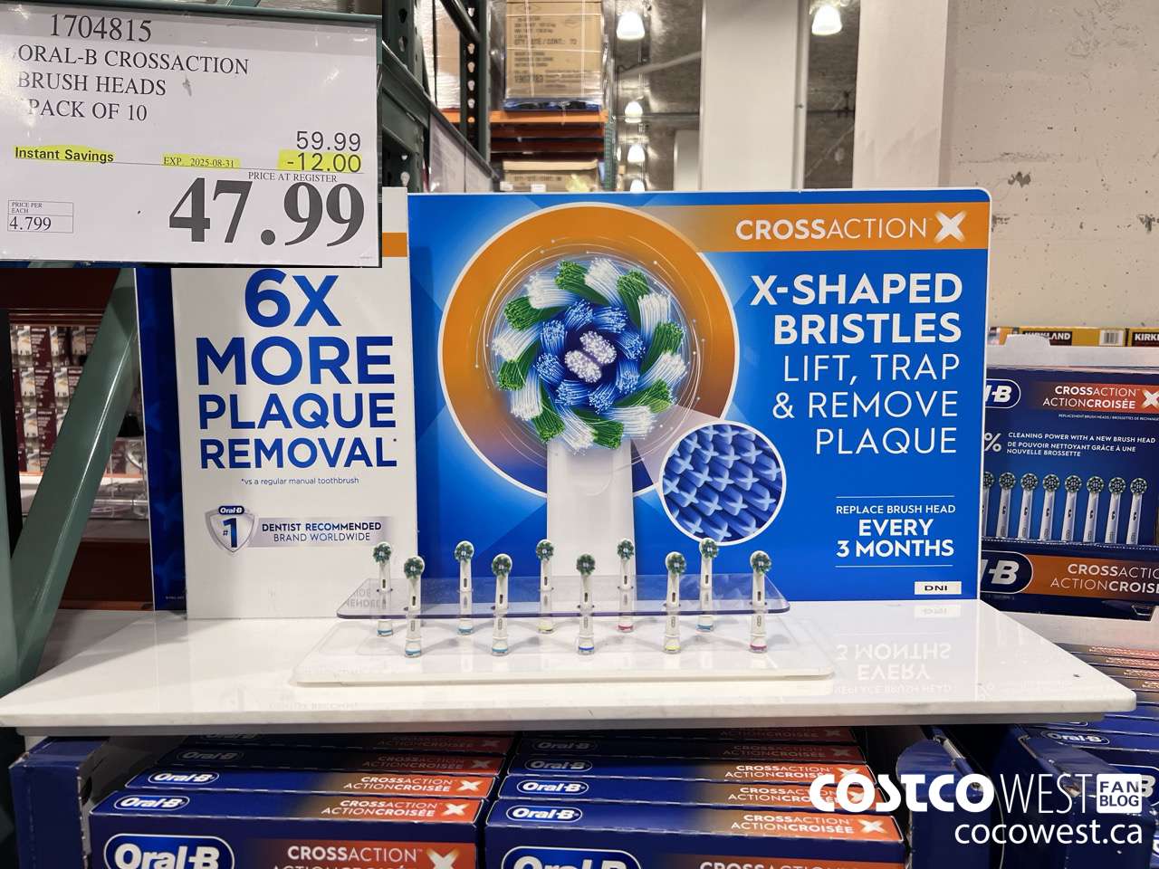 1704815 ORAL-B CROSSACTION BRUSH HEADS PACK OF 10 ($12.00 INSTANT SAVINGS EXPIRES ON 2025-08-31) $47.99