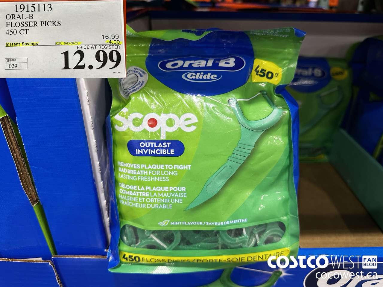 1915113 ORAL-B FLOSSER PCKS 450CT ($4.00 INSTANT SAVINGS EXPIRES ON 2025-08-03) $12.99