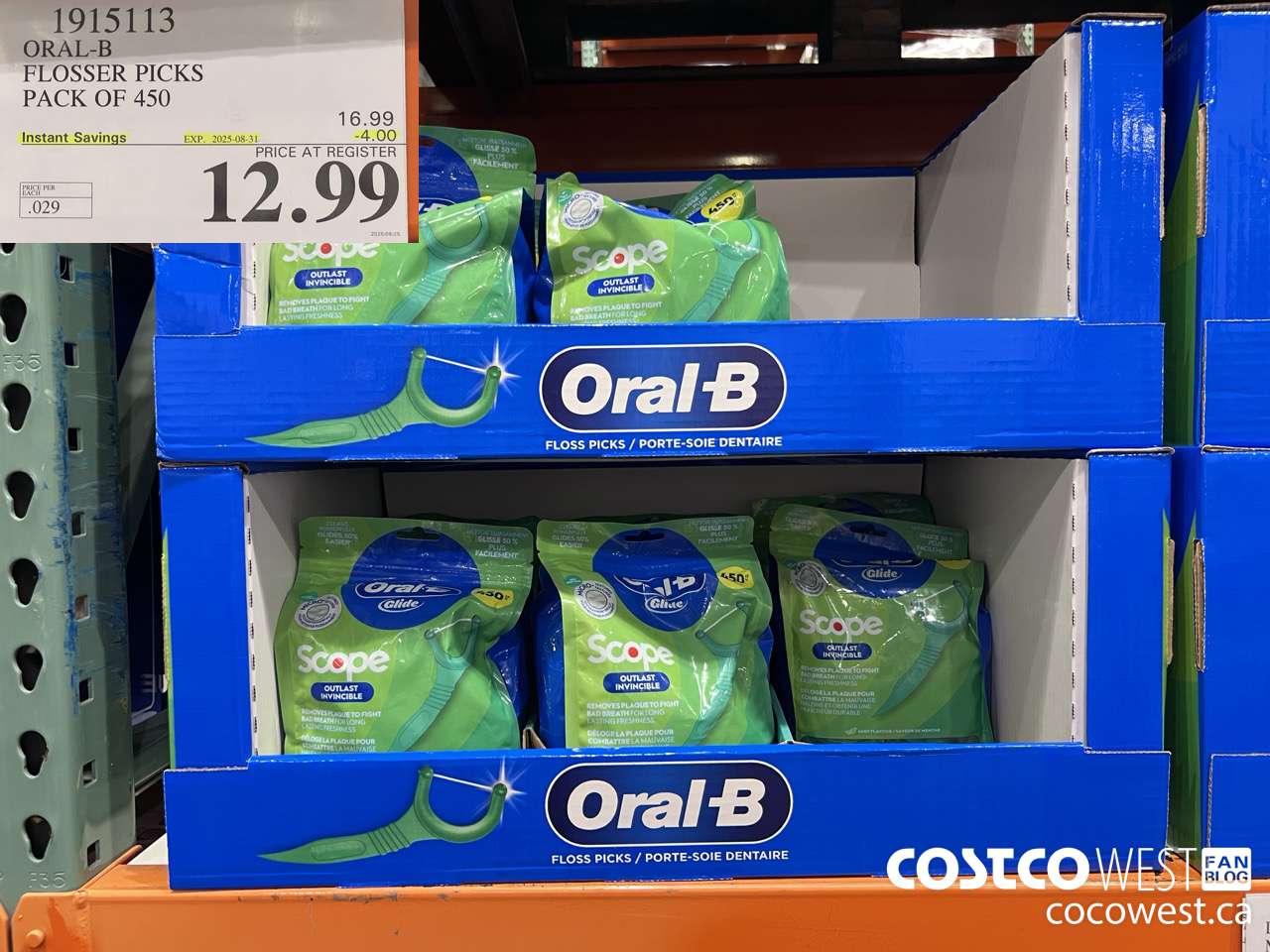 1915113 ORAL-B FLOSSER PCKS 450CT ($4.00 INSTANT SAVINGS EXPIRES ON 2025-08-31) $12.99