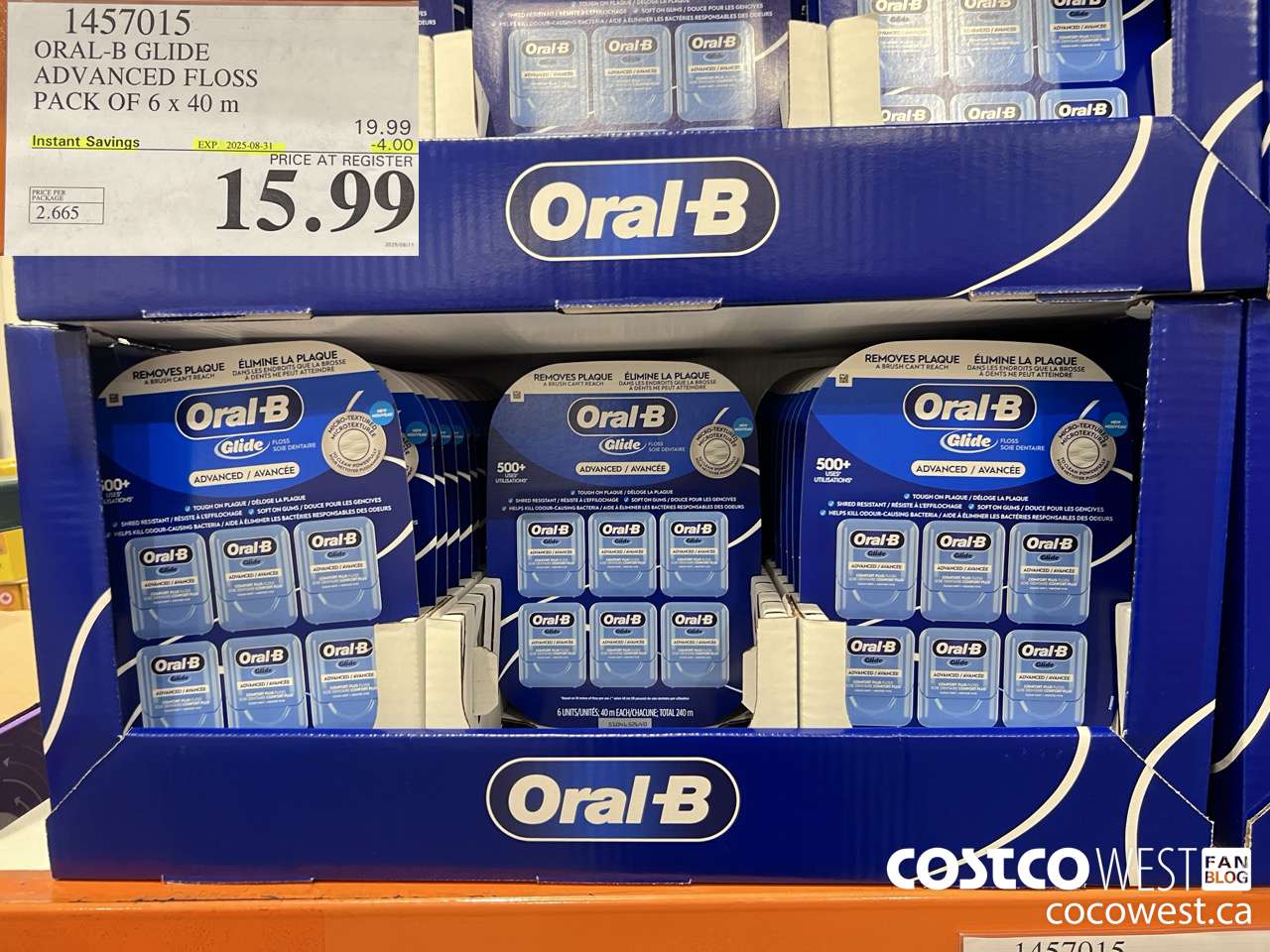 1457015 ORAL-B GLIDE ADVANCED FLOSS 6 PACKS x 40 M ($4.00 INSTANT SAVINGS EXPIRES ON 2025-08-31) $15.99