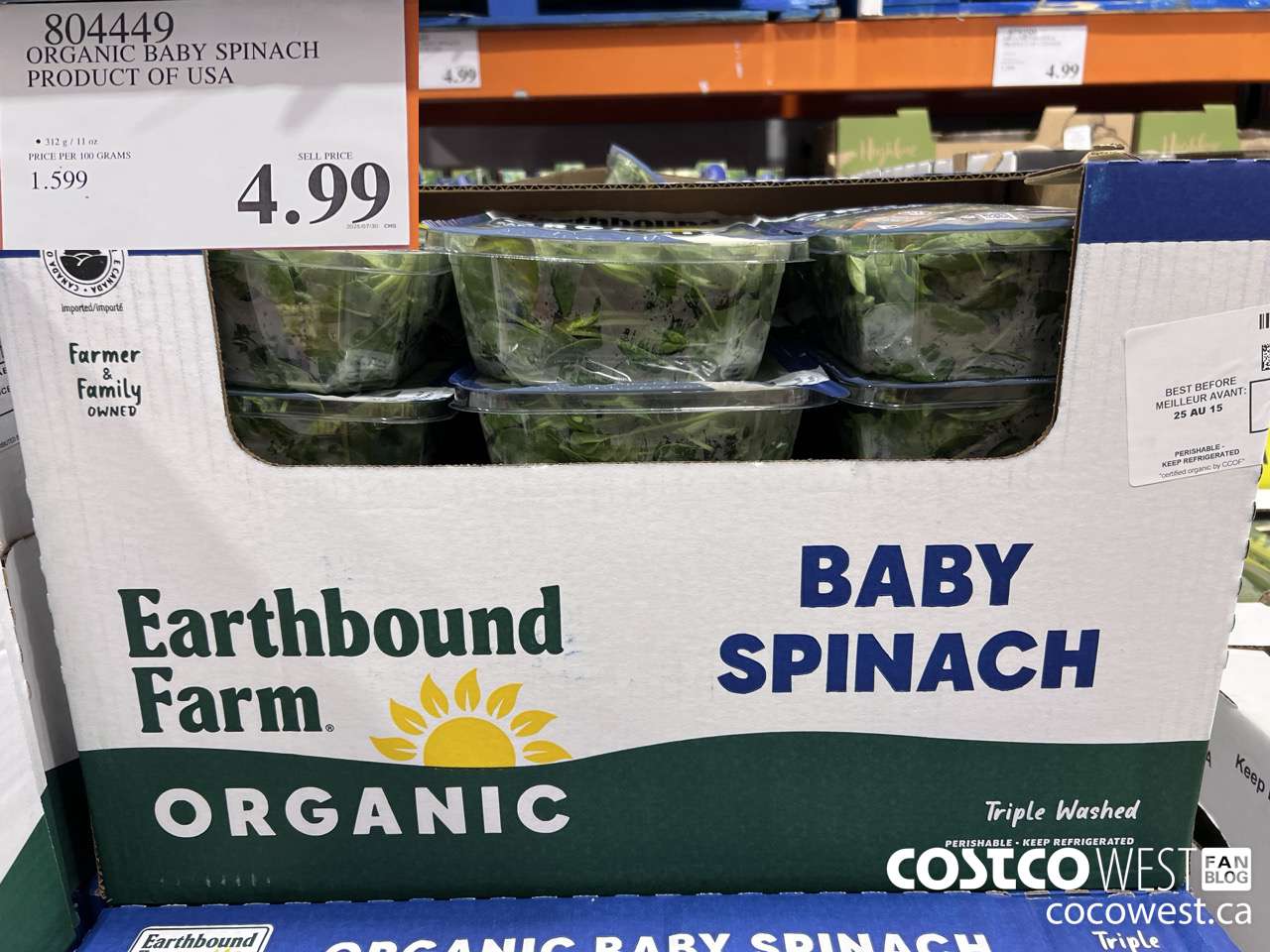 804449 ORGANIC BABY SPINACH PRODUCT OF USA $4.99