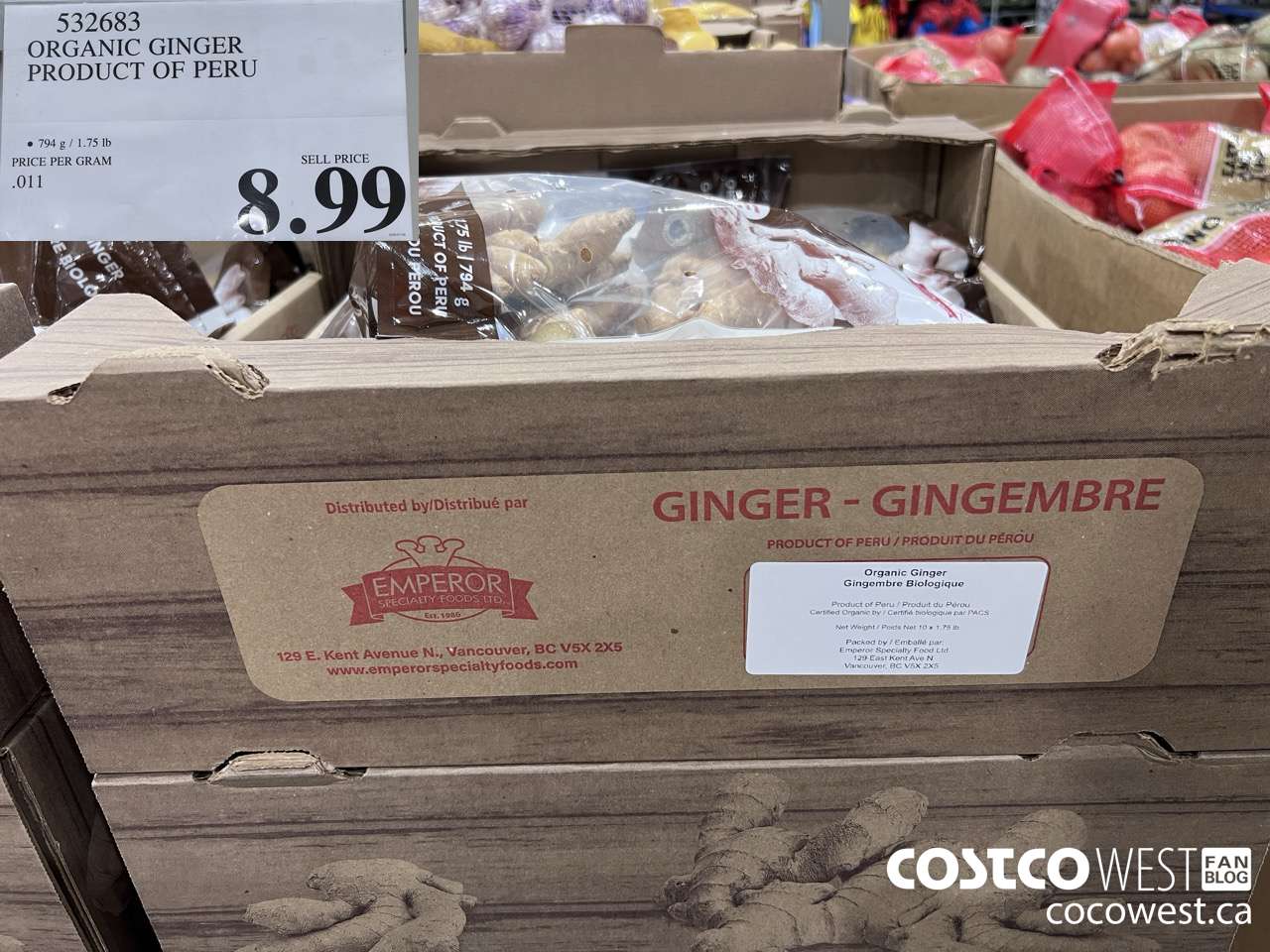532683 ORGANIC GINGER PRODUCT OF PERU $8.99