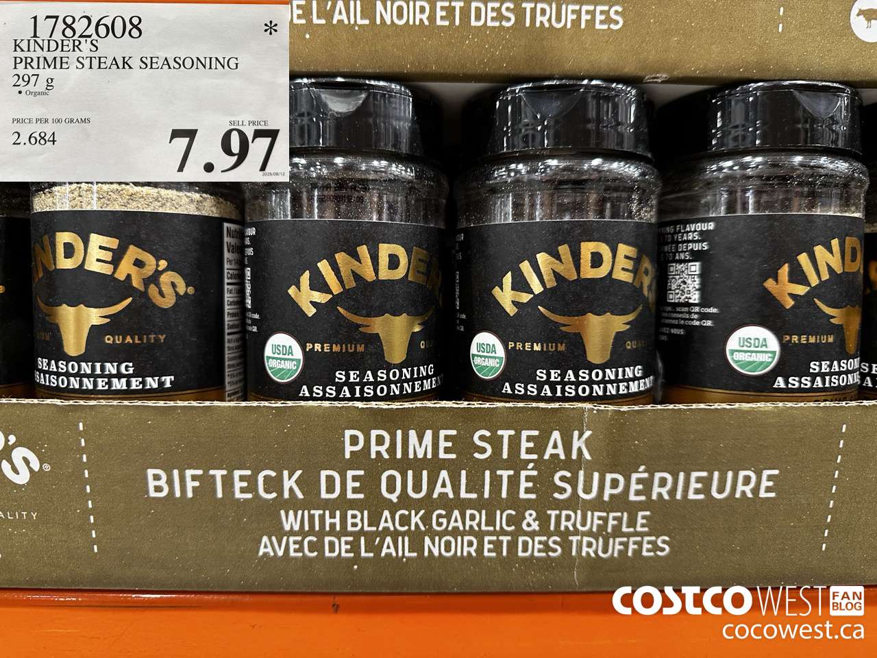 1782608 ORGANIC KINDER'S PRIME STEAK SEASONING 269G $7.97