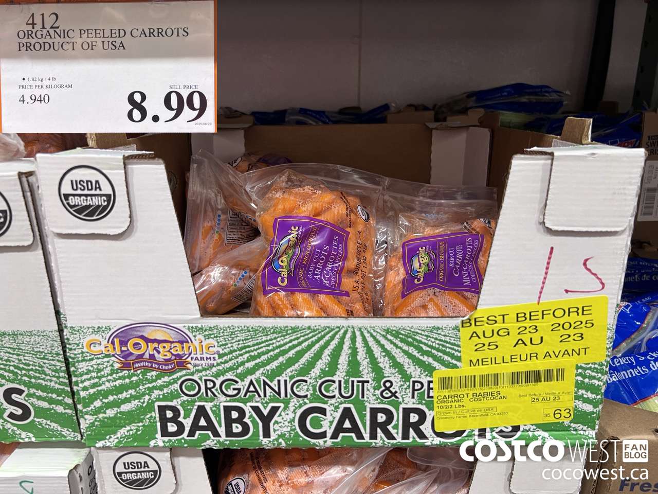 412 ORGANIC PEELED CARROTS PRODUCT OF USA $8.99