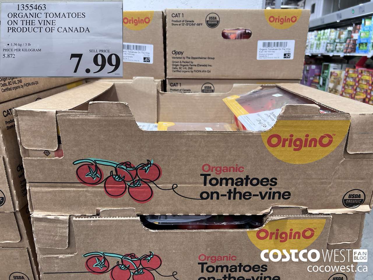 1355463 ORGANIC TOMATOES ON THE VINE PRODUCT OF CANADA $7.99