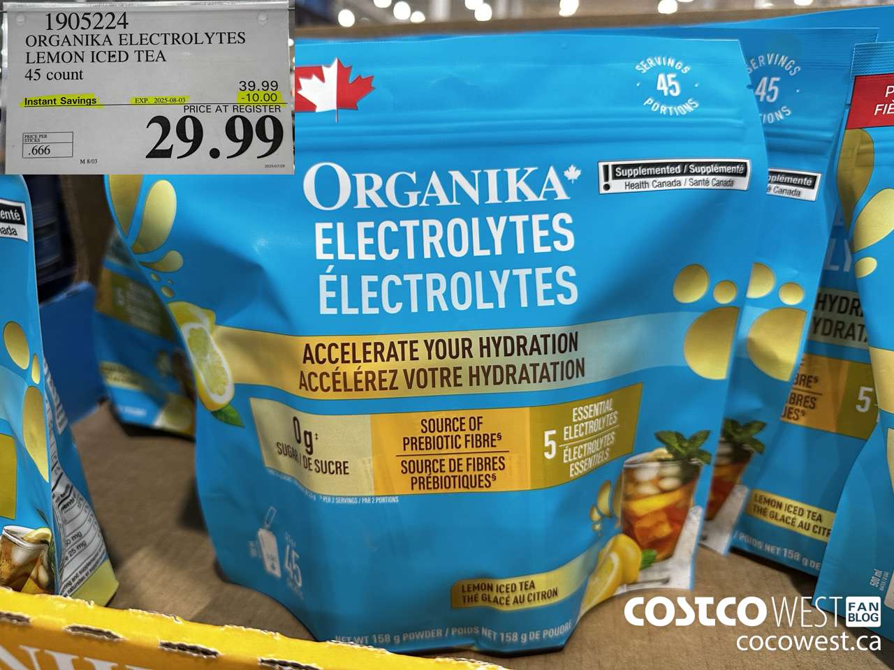 1905224 ORGANIKA ELECTROLYTES LEMON ICED TEA 45 COUNT ($10.00 INSTANT SAVINGS EXPIRES ON 2025-08-03) $29.99