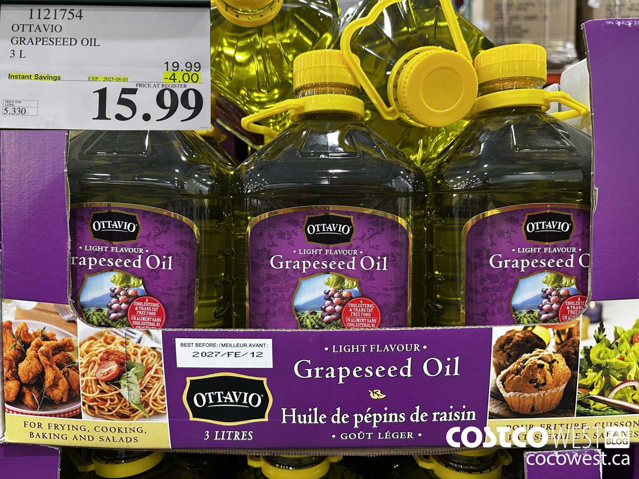 1121754 OTTAVIO GRAPESEED OIL 3 L ($4.00 INSTANT SAVINGS EXPIRES ON 2025-08-03) $15.99