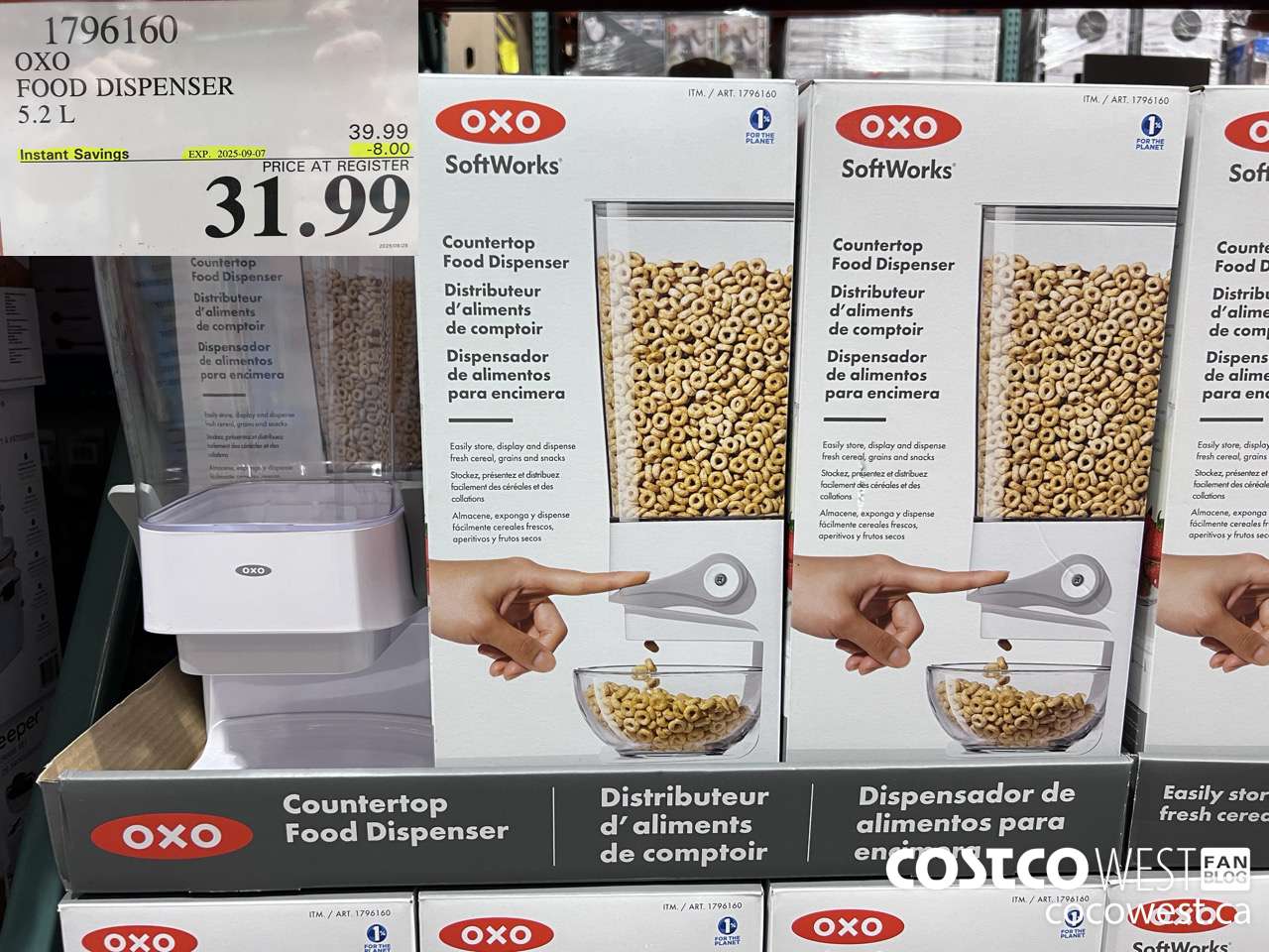 1796160 OXO FOOD DISPENSER 5.2L ($8.00 INSTANT SAVINGS EXPIRES ON 2025-09-07) $31.99