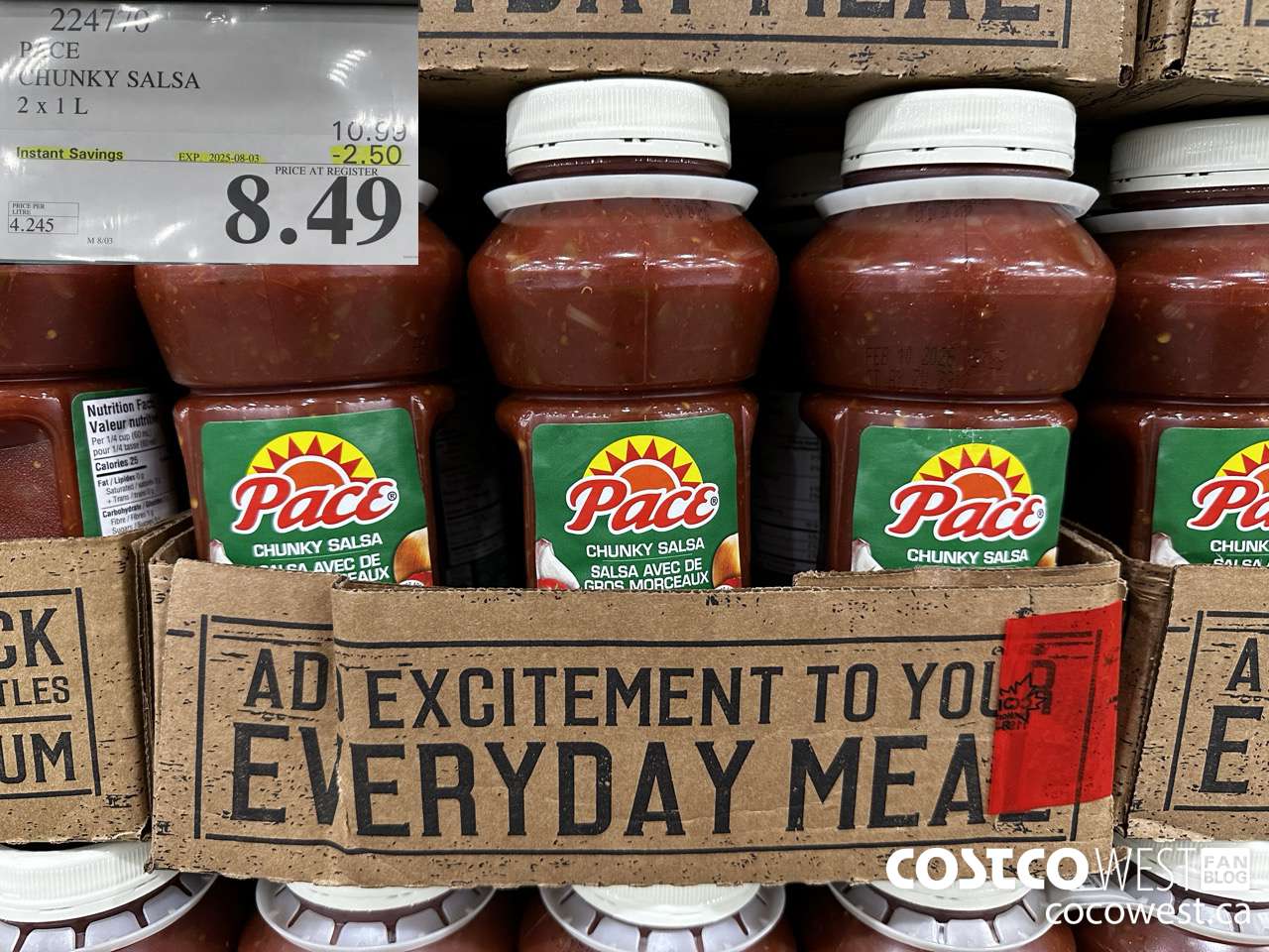 224770 PACE THICK & CHUNKY SALSA 2 X 1L ($2.50 INSTANT SAVINGS EXPIRES ON 2025-08-03) $8.49