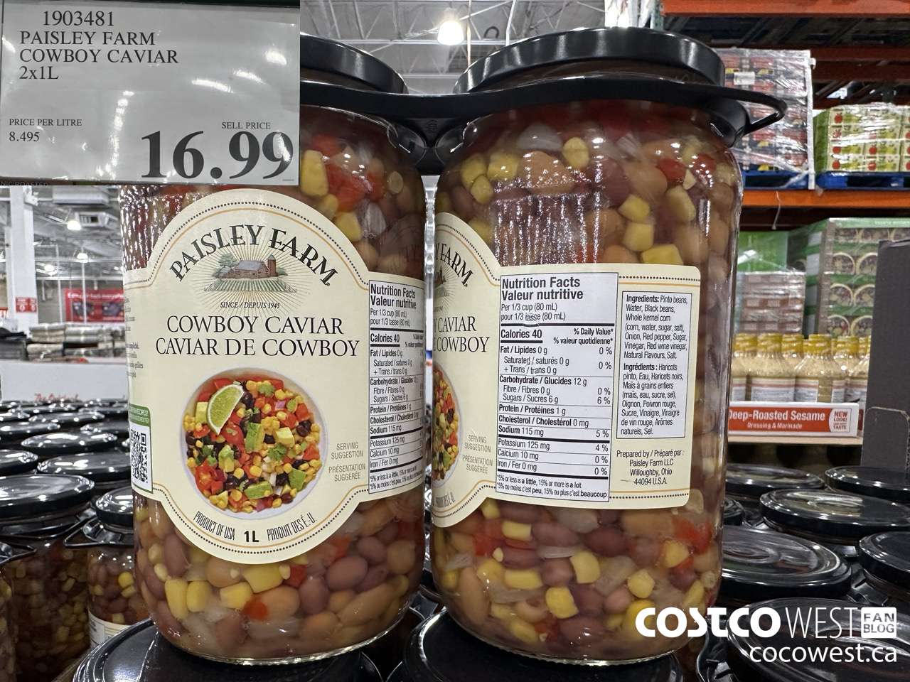 1903481 PAISLEY FARM COWBOY CAVIAR 2 X 1L $16.99