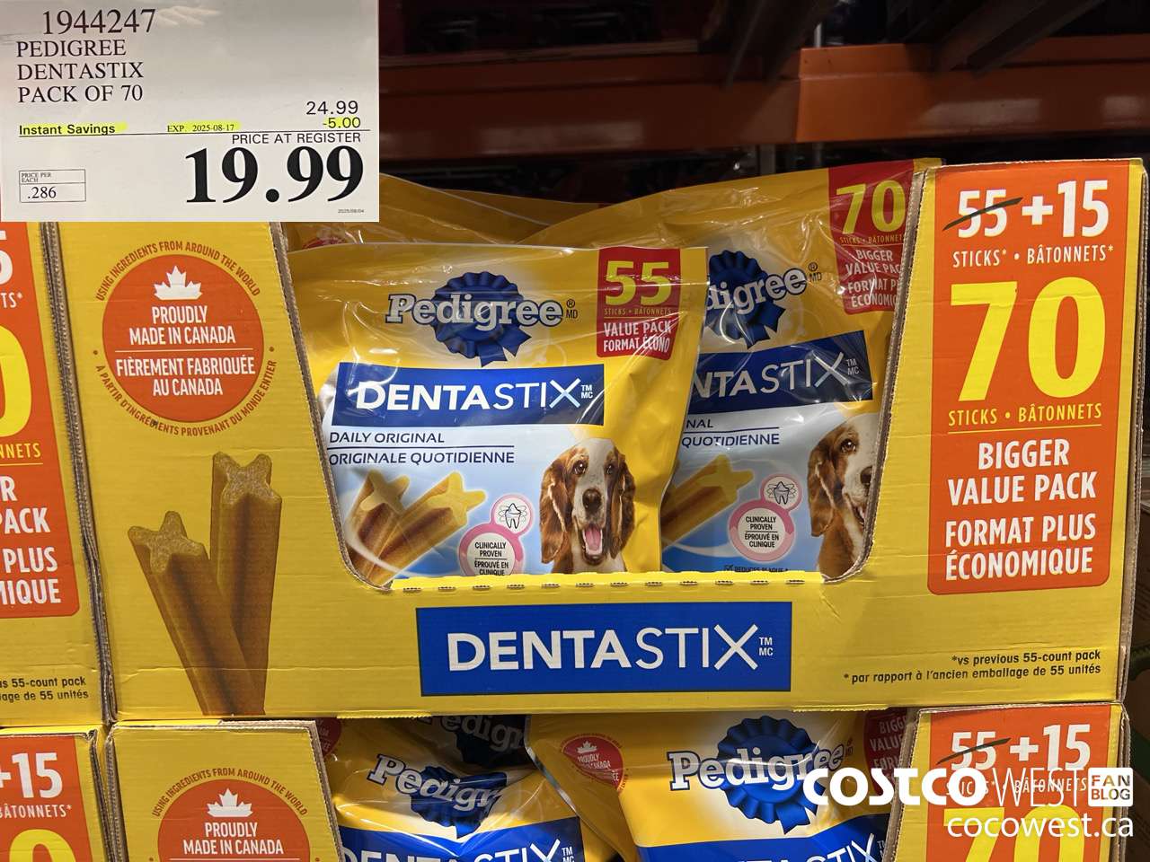 1944247 PEDIGREE DENTASTIX PACK OF 70 ($5.00 INSTANT SAVINGS EXPIRES ON 2025-08-17) $19.99