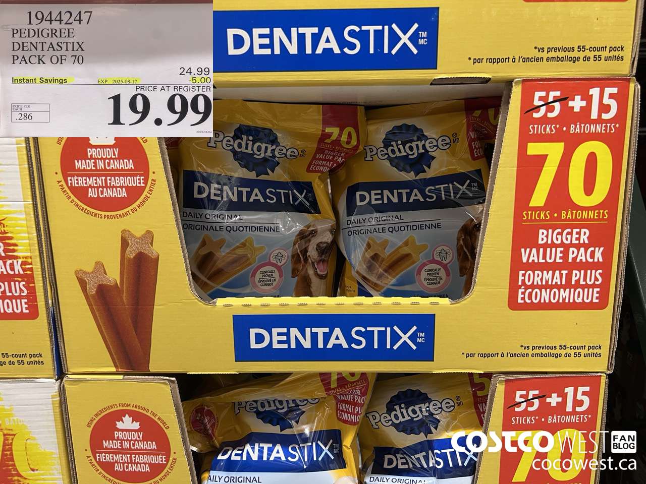 1944247 PEDIGREE DENTASTIX PACK OF 70 ($5.00 INSTANT SAVINGS EXPIRES ON 2025-08-17) $19.99