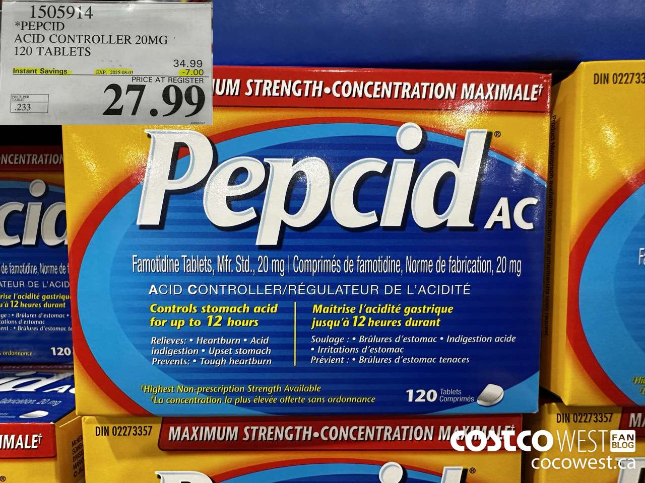 1505914 PEPCID ACID CONTROLLER 20MG 120 TABLETS ($7.00 INSTANT SAVINGS EXPIRES ON 2025-08-03) $27.99
