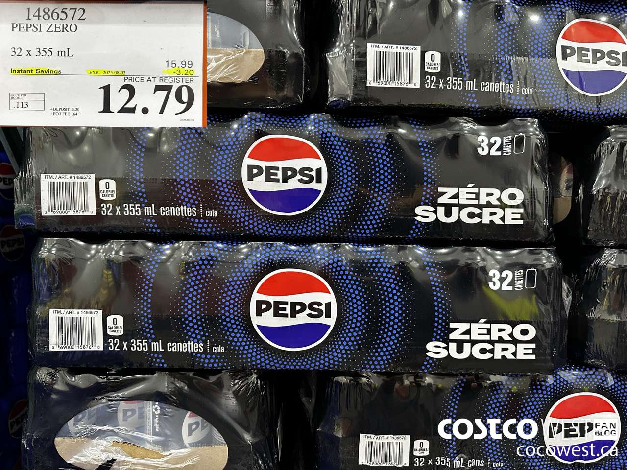 1486572 PEPSI ZERO 32 x 355 mL ($3.20 INSTANT SAVINGS EXPIRES ON 2025-08-03) $12.79