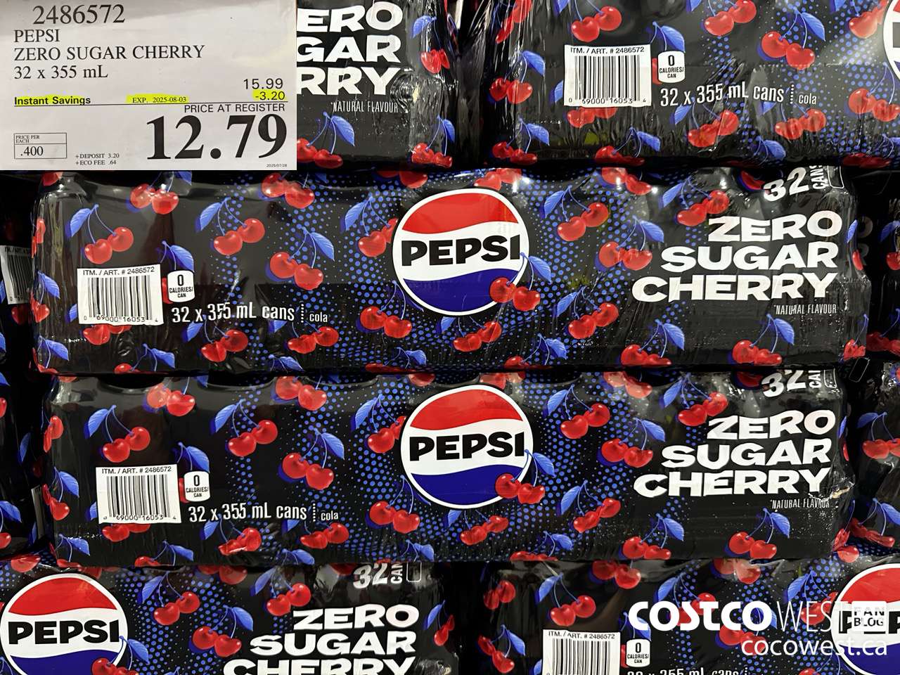 2486572 PEPSI ZERO SUGAR CHERRY 32 X 355ML ($3.20 INSTANT SAVINGS EXPIRES ON 2025-08-03) $12.79