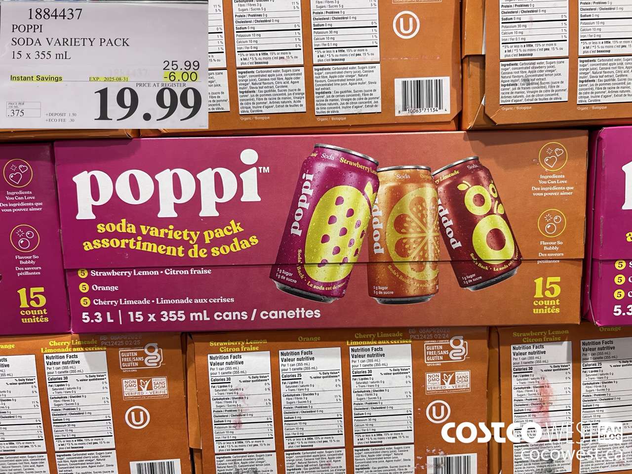 1884437 POPPI SODA VARIETY PACK 15 X 355ML ($6.00 INSTANT SAVINGS EXPIRES ON 2025-08-31) $19.99