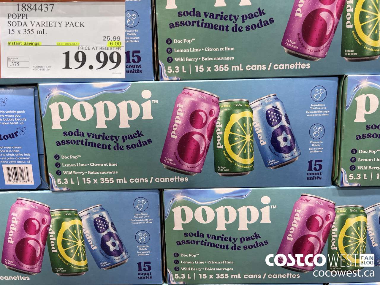 1884437 POPPI SODA VARIETY PACK 15 X 355ML ($6.00 INSTANT SAVINGS EXPIRES ON 2025-08-31) $19.99