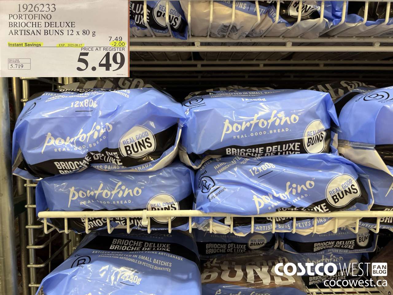 1926233 PORTOFINO BRIOCHE DELUXE ARTISAN BUNS 12 X 80G ($2.00 INSTANT SAVINGS EXPIRES ON 2025-08-17) $5.49