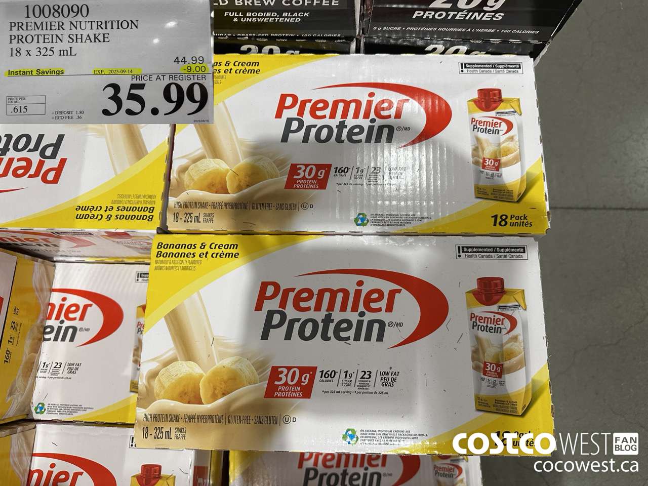 1008090 PREMIER NUTRITION PROTEIN SHAKE 18 X 325ML ($9.00 INSTANT SAVINGS EXPIRES ON 2025-09-14) $35.99