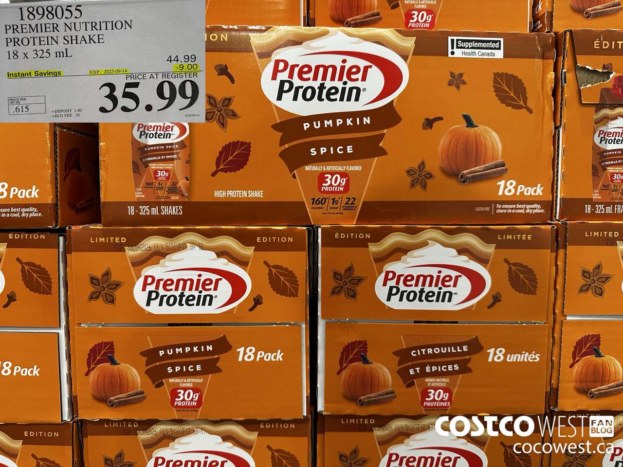 1898055 PREMIER NUTRITION PROTEIN SHAKE 18 X 325ML ($9.00 INSTANT SAVINGS EXPIRES ON 2025-09-14) $35.99