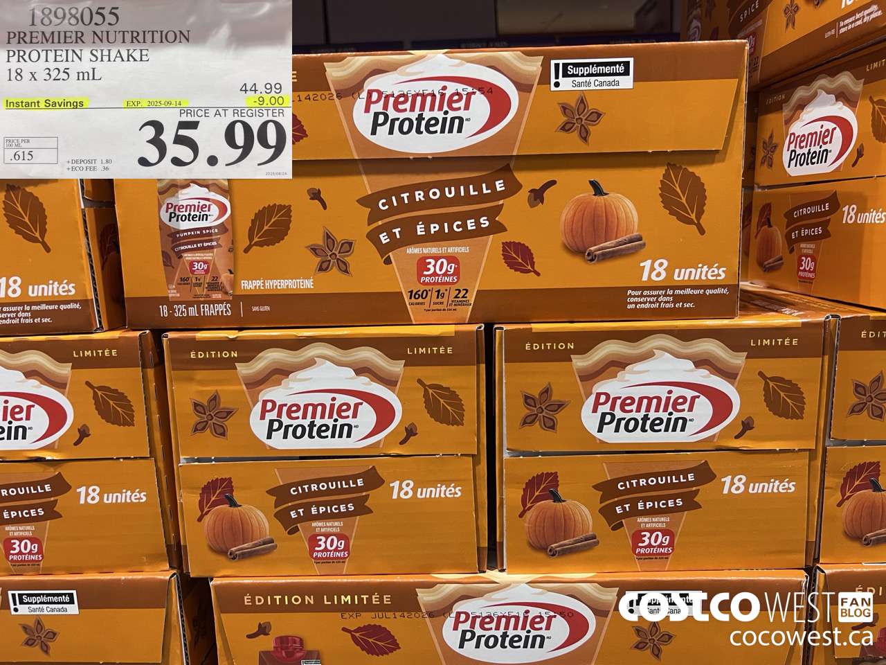 1898055 PREMIER NUTRITION PROTEIN SHAKE 18 X 325ML ($9.00 INSTANT SAVINGS EXPIRES ON 2025-09-14) $35.99